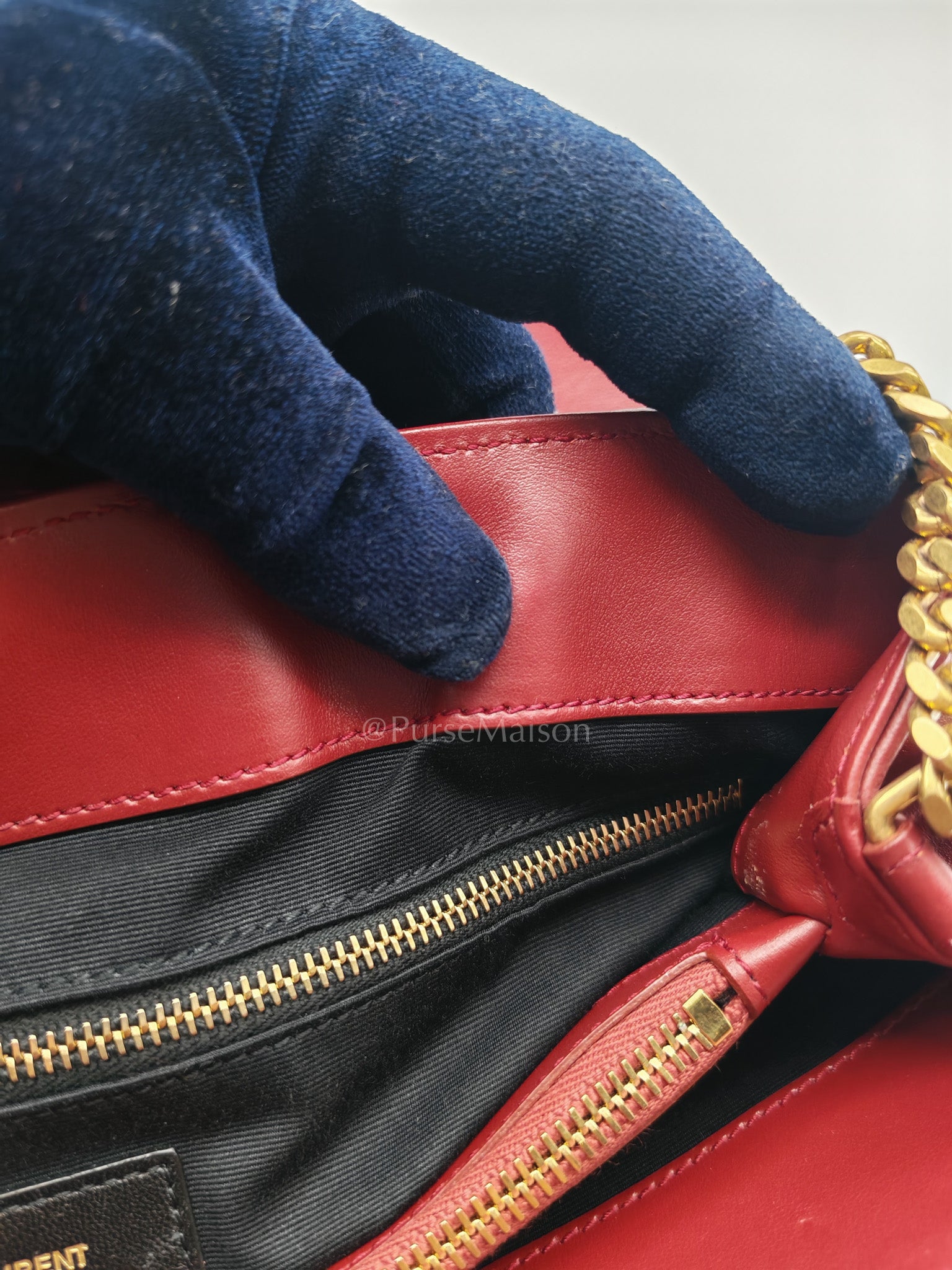 LouLou Shoulder Bag in Bordeaux Red Chevron Quilted Lambskin Leather