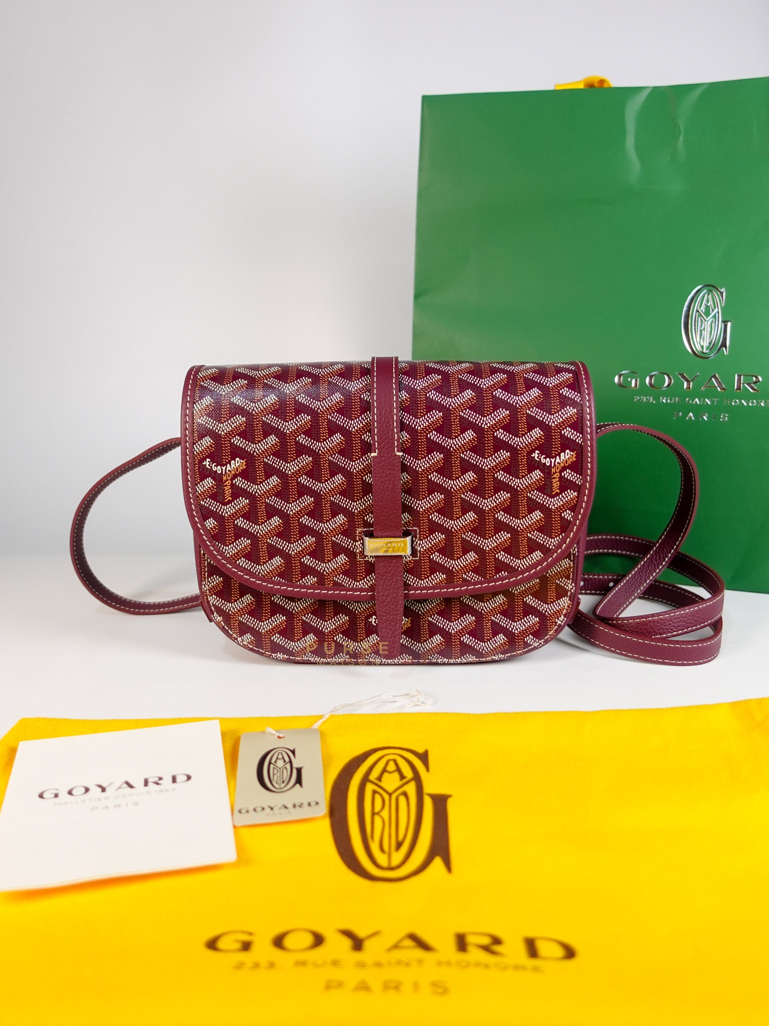 Sac Belvedere PM Bag in Maroon Goyardine Canvas | Purse Maison Luxury Bags Shop
