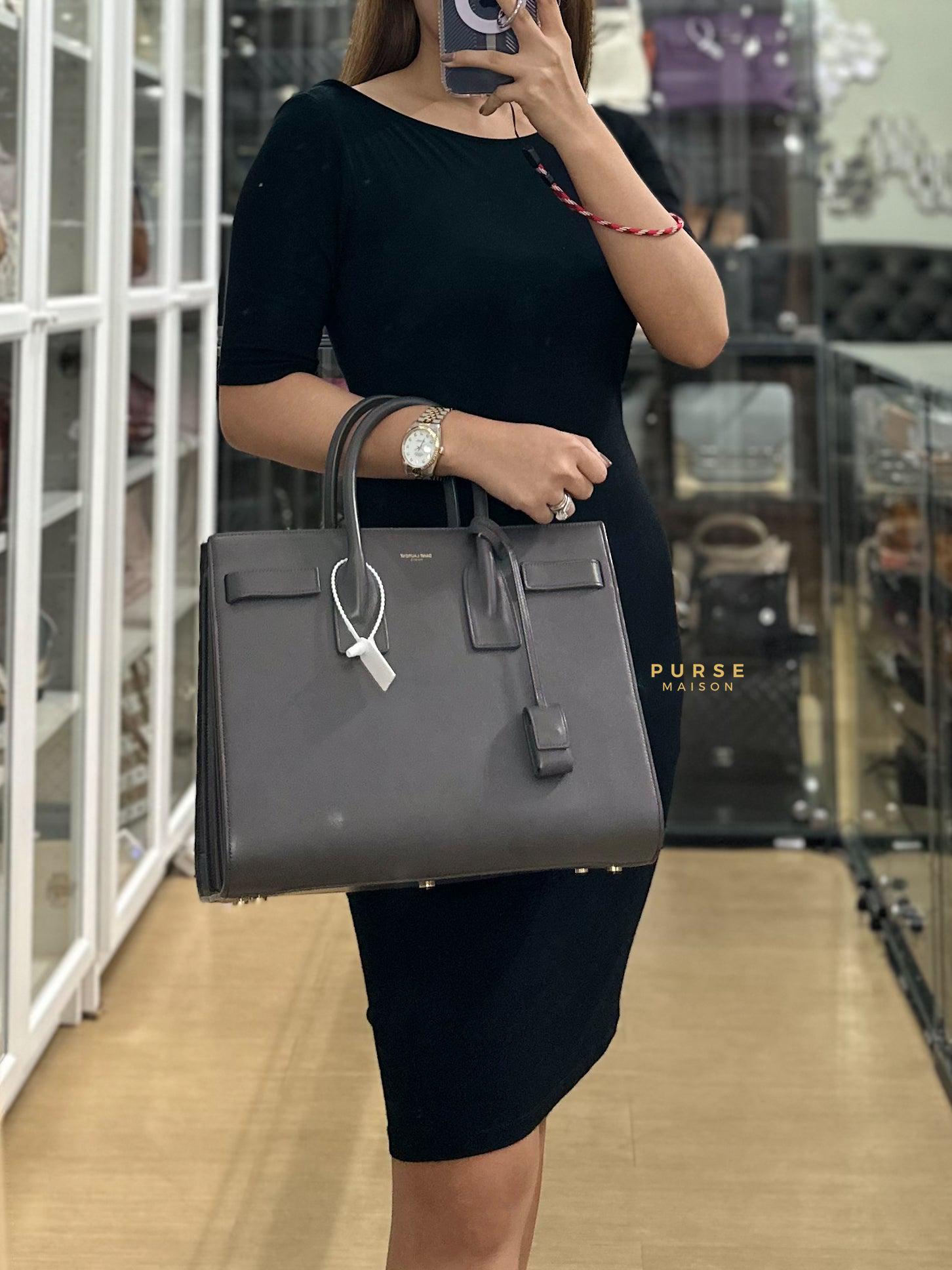 YSL Classic Sac de Jour Small in Smooth Leather (Gray)