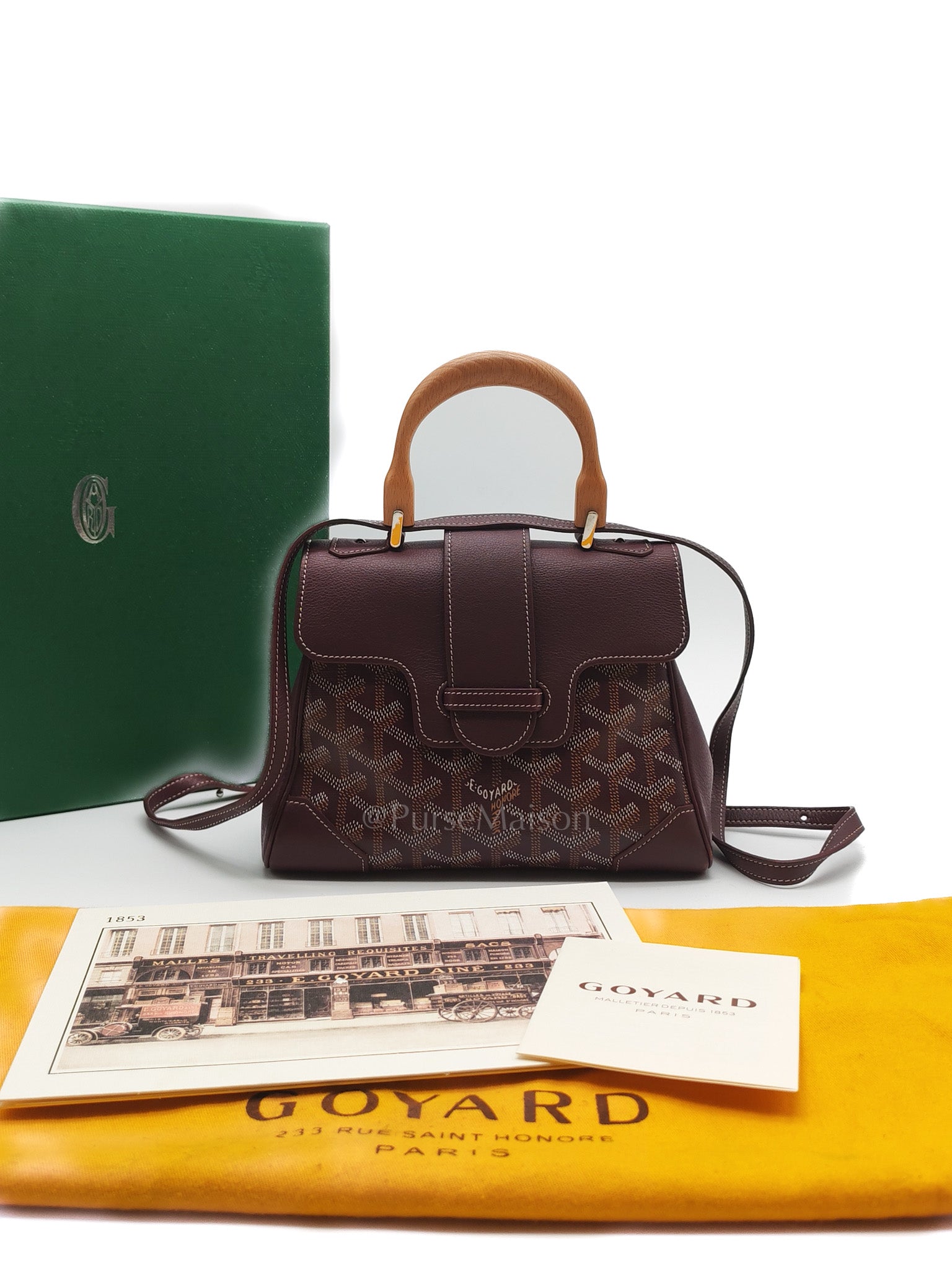 Sac Mini Saigon Souple Bag in Burgunndy Goyardine Canvas | Purse Maison Luxury Bags Shop