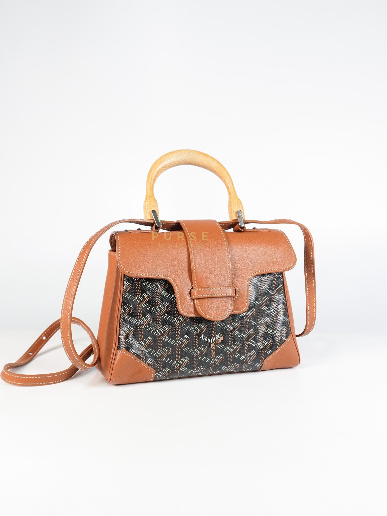 Sac Mini Saigon Souple Bag in Tan & Black Goyardine Canvas | Purse Maison Luxury Bags Shop