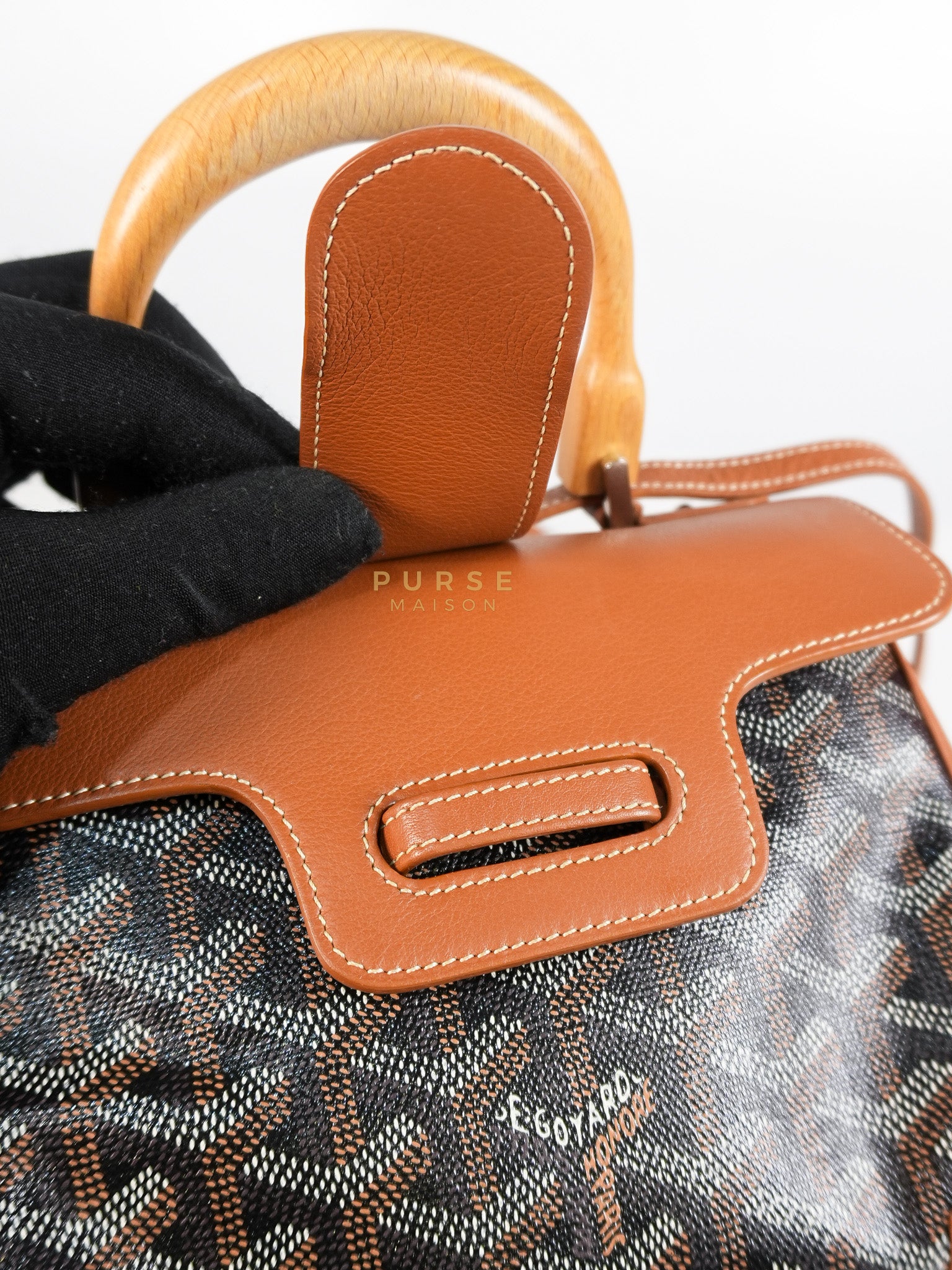 Sac Mini Saigon Souple Bag in Tan & Black Goyardine Canvas | Purse Maison Luxury Bags Shop