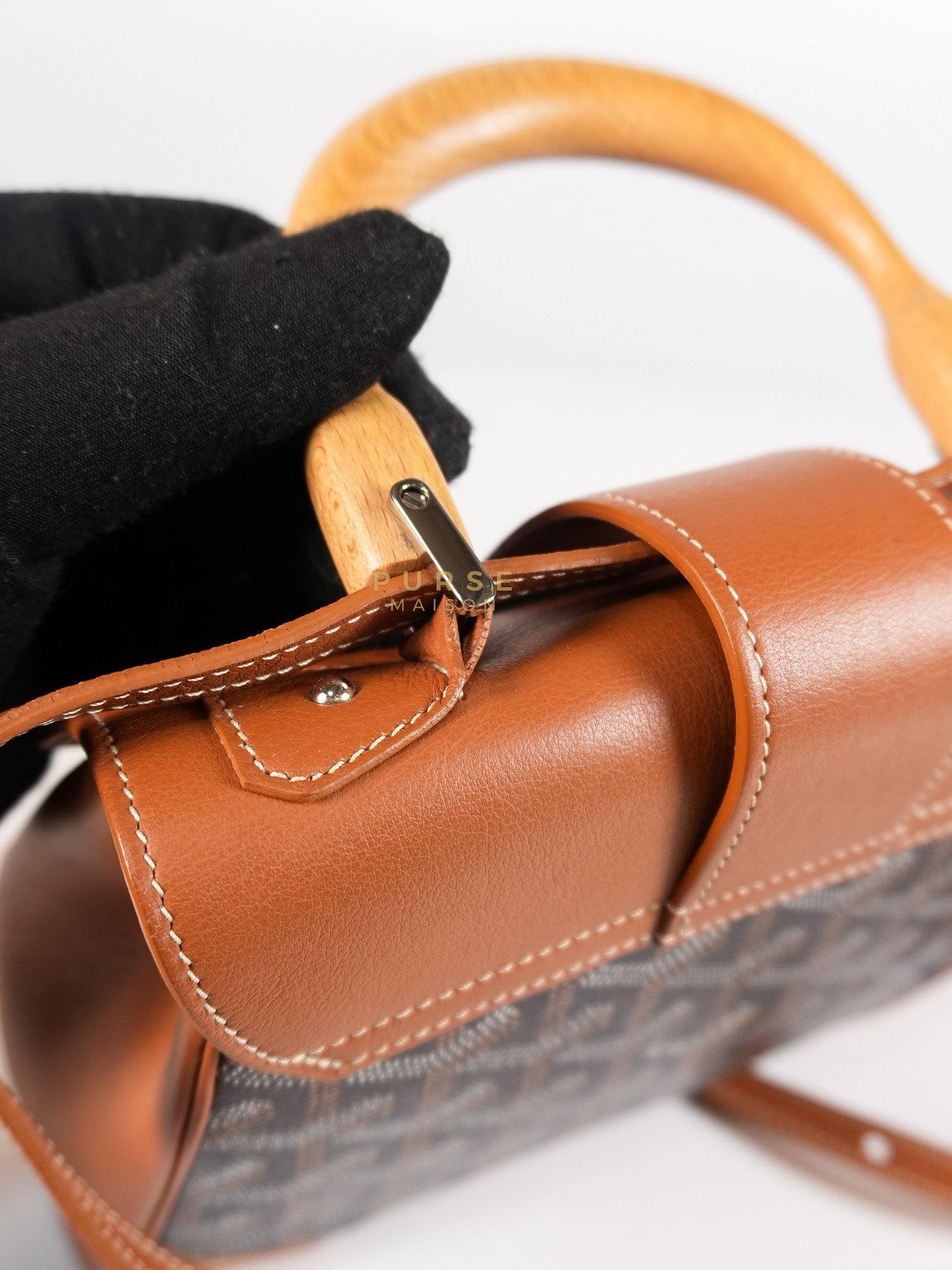 Sac Mini Saigon Souple Bag in Tan & Black Goyardine Canvas | Purse Maison Luxury Bags Shop