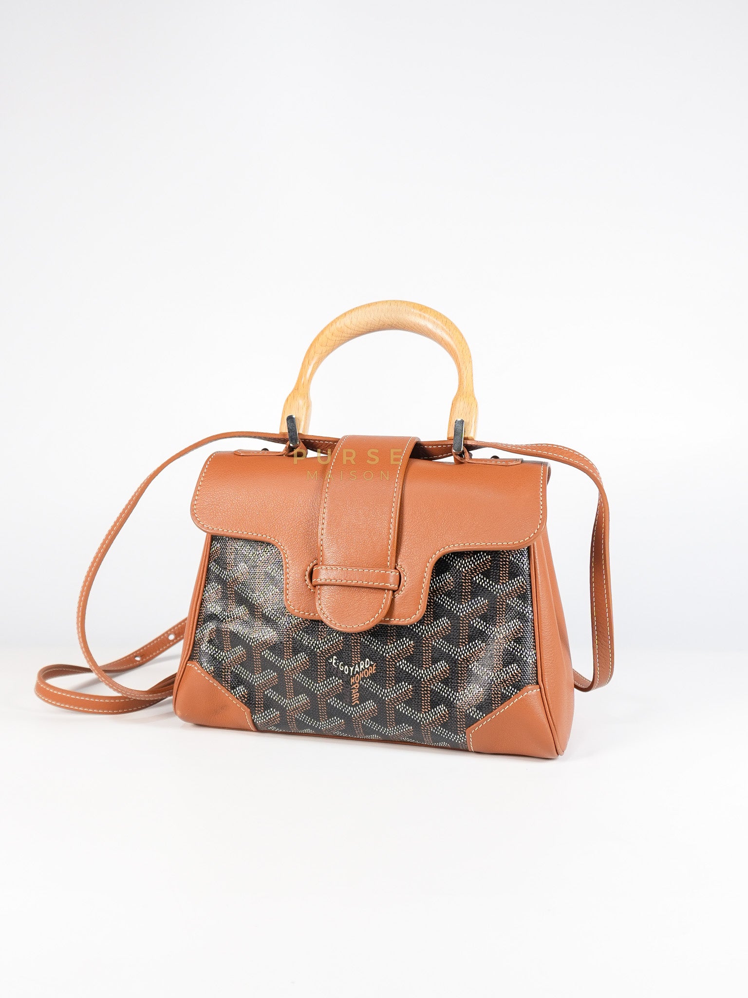 Sac Mini Saigon Souple Bag in Tan & Black Goyardine Canvas | Purse Maison Luxury Bags Shop