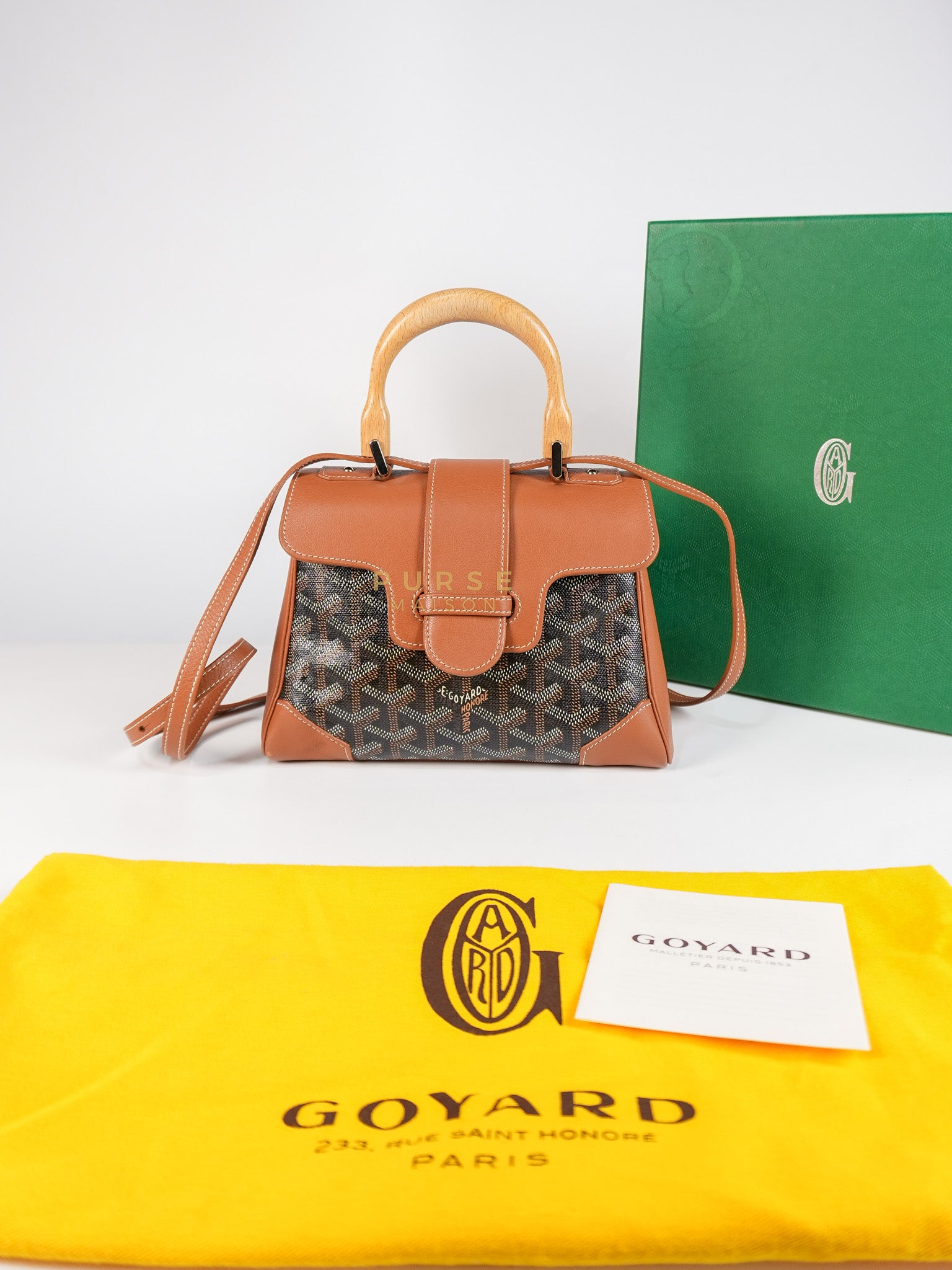 Sac Mini Saigon Souple Bag in Tan & Black Goyardine Canvas | Purse Maison Luxury Bags Shop