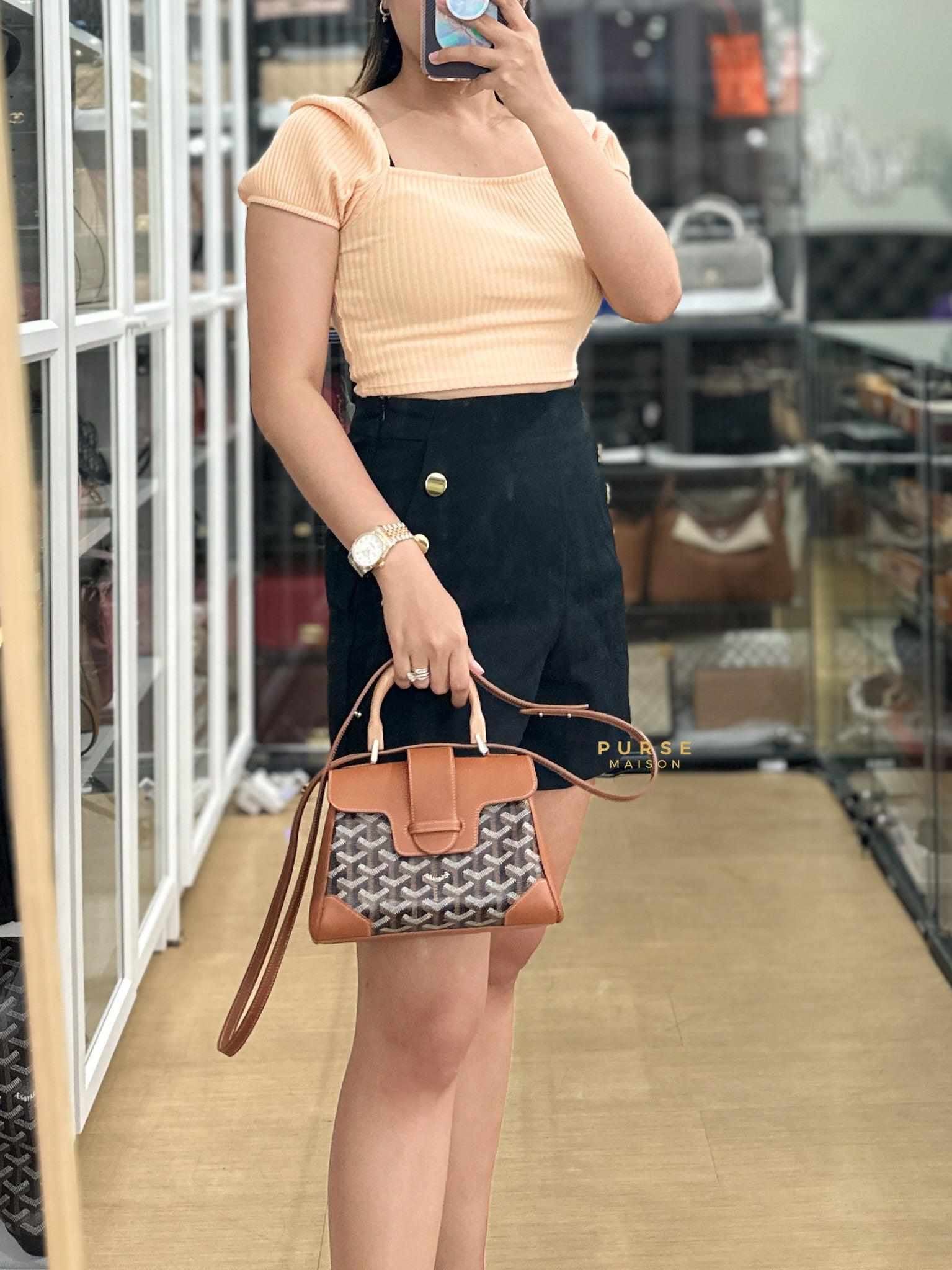 Sac Mini Saigon Souple Bag in Tan & Black Goyardine Canvas | Purse Maison Luxury Bags Shop