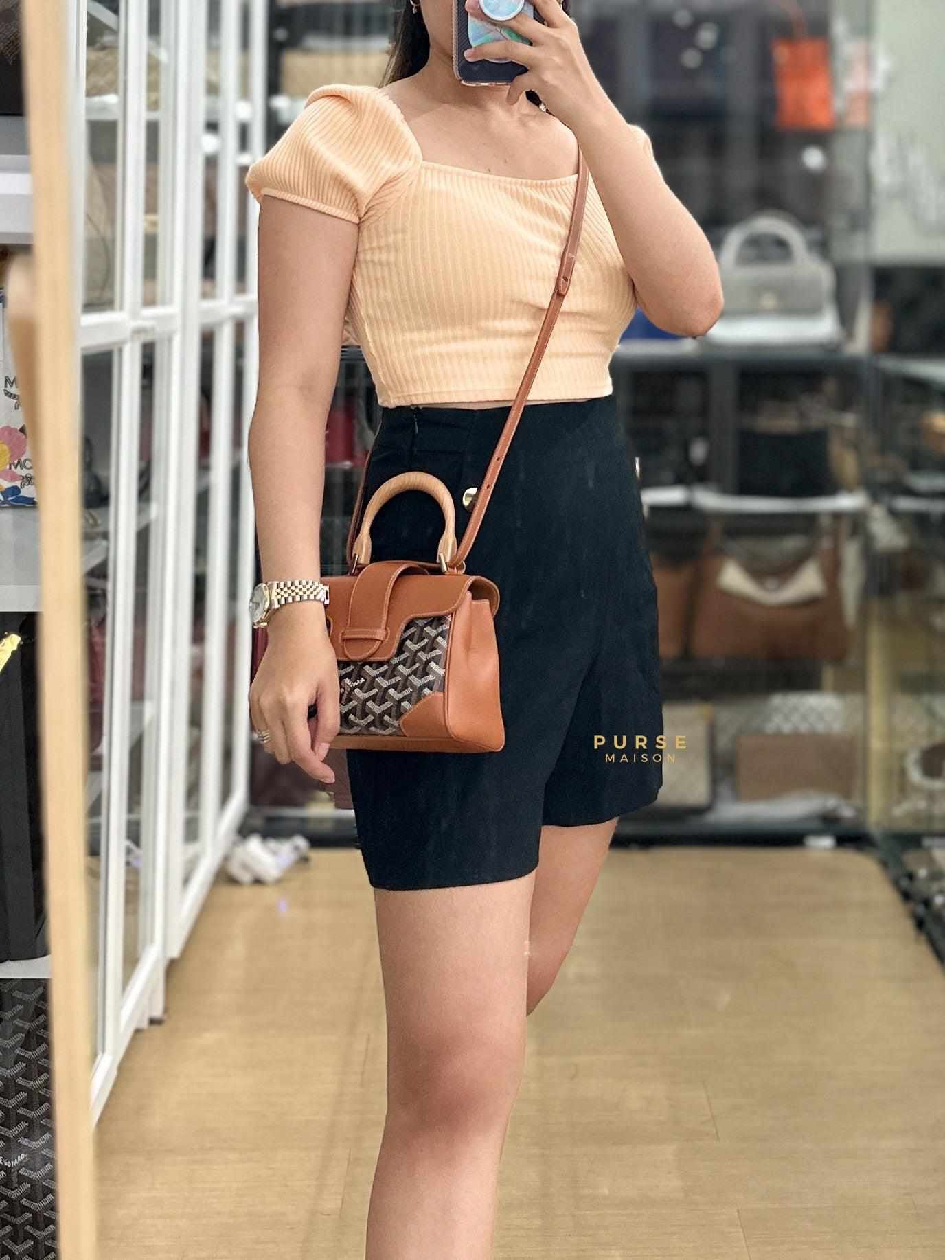 Sac Mini Saigon Souple Bag in Tan & Black Goyardine Canvas | Purse Maison Luxury Bags Shop