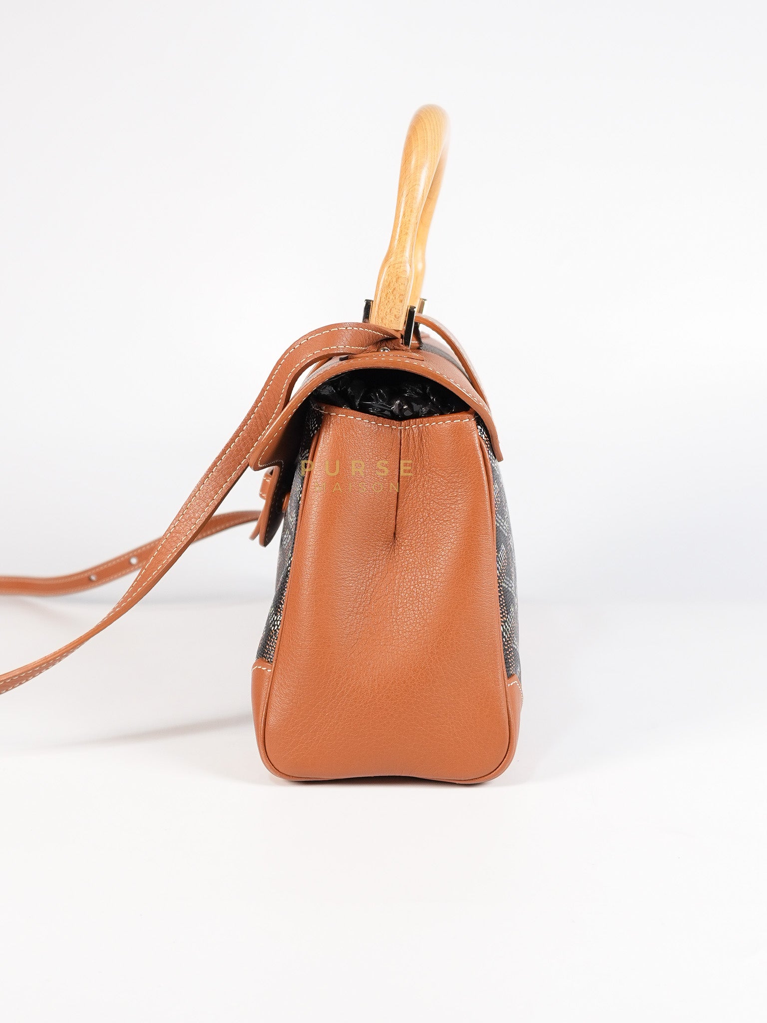 Sac Mini Saigon Souple Bag in Tan & Black Goyardine Canvas | Purse Maison Luxury Bags Shop