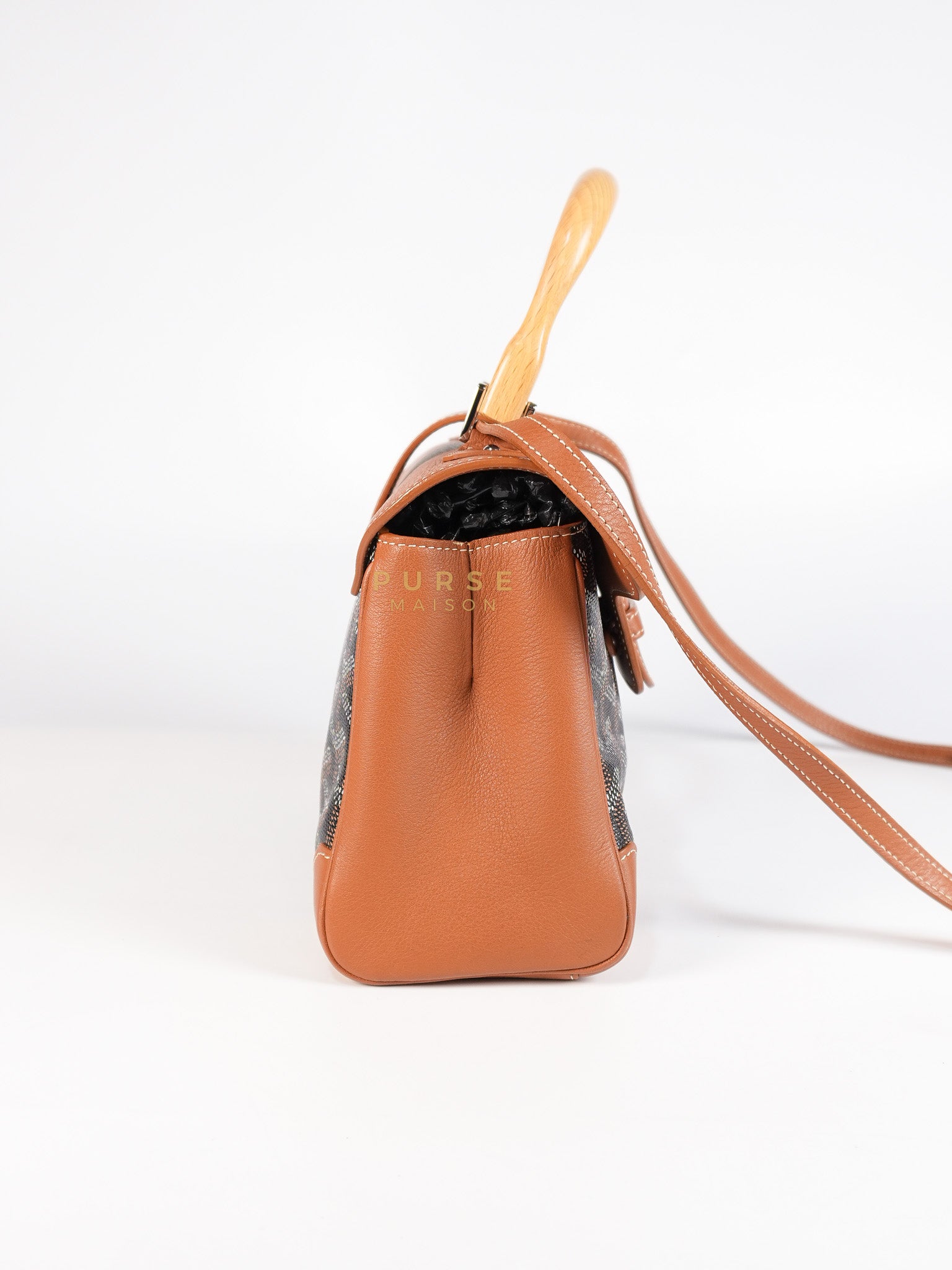Sac Mini Saigon Souple Bag in Tan & Black Goyardine Canvas | Purse Maison Luxury Bags Shop