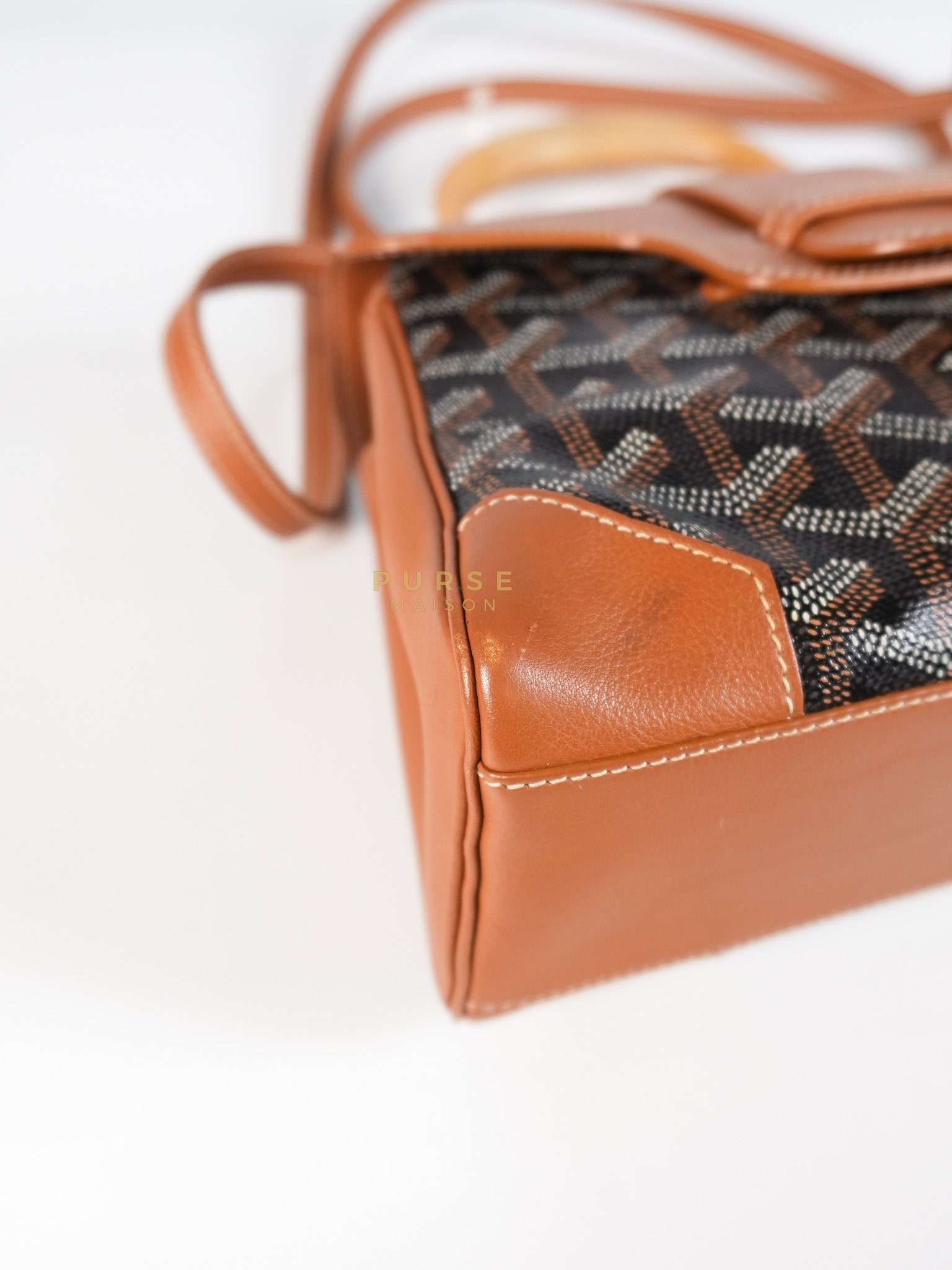 Sac Mini Saigon Souple Bag in Tan & Black Goyardine Canvas | Purse Maison Luxury Bags Shop