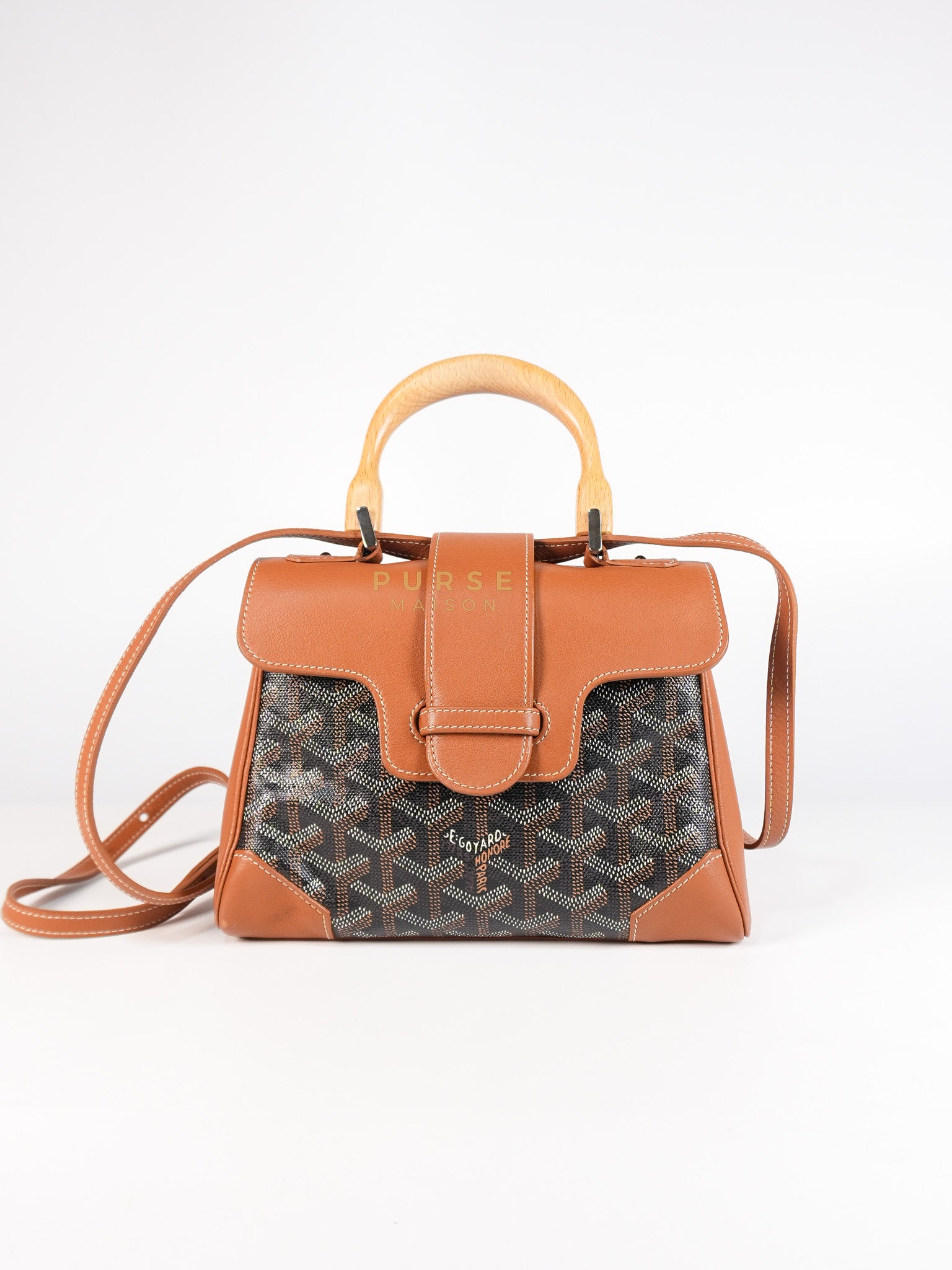 Sac Mini Saigon Souple Bag in Tan & Black Goyardine Canvas | Purse Maison Luxury Bags Shop