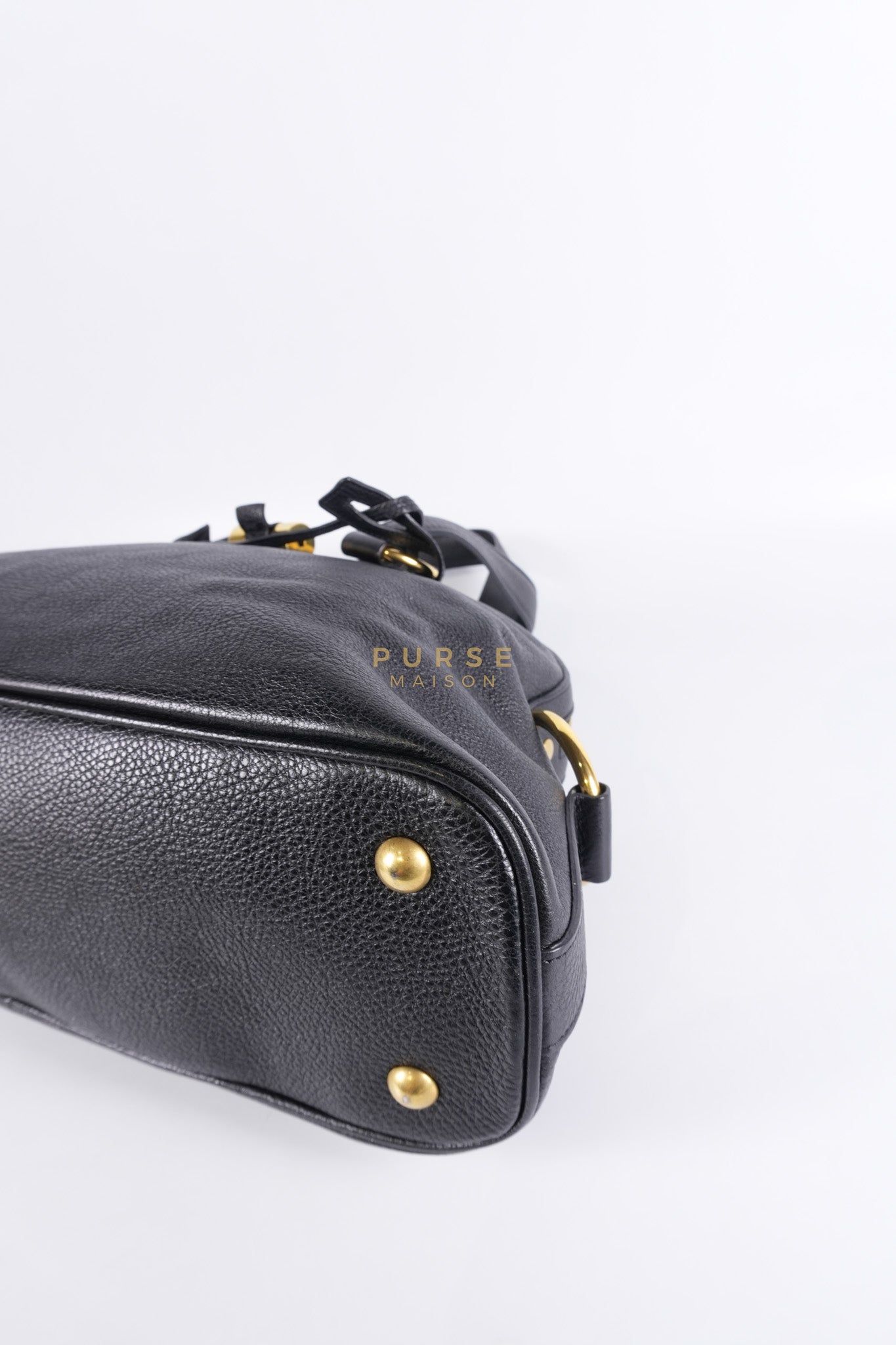 Sac Muse Dome Bag in Black Grained Calfskin Leather | Purse Maison Luxury Bags Shop