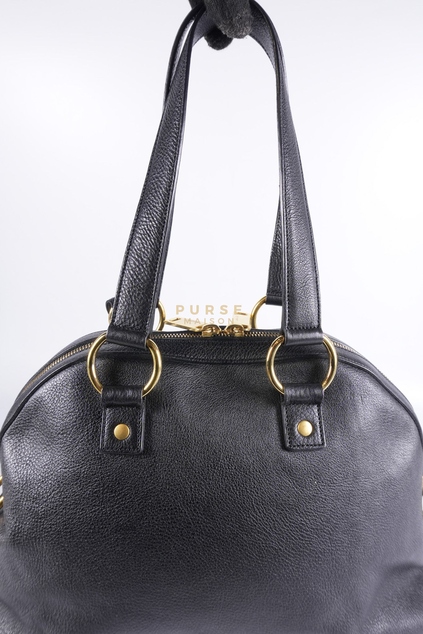 Sac Muse Dome Bag in Black Grained Calfskin Leather | Purse Maison Luxury Bags Shop