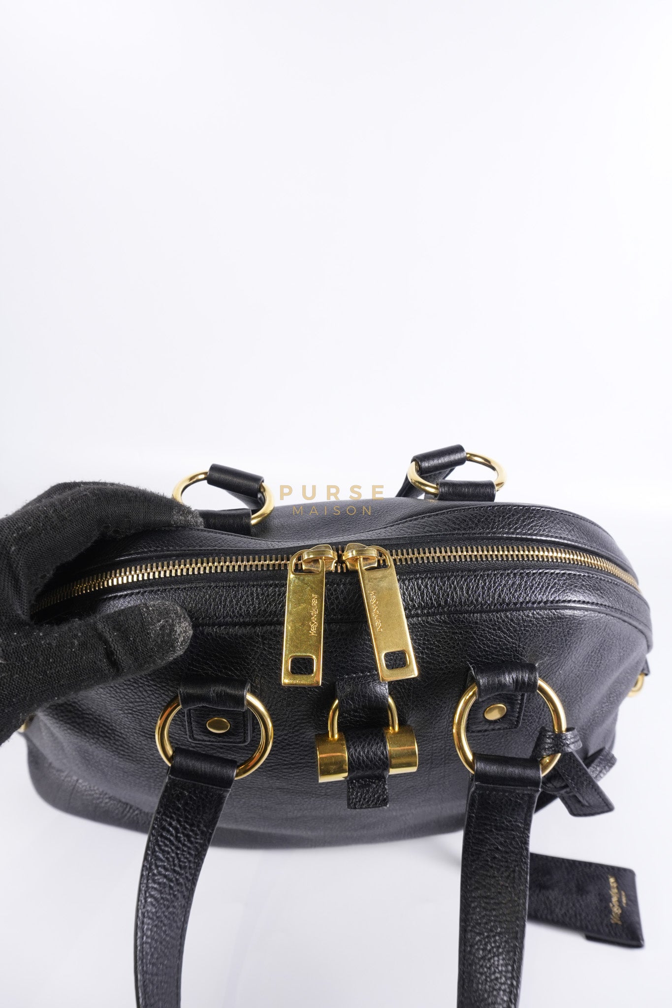 Sac Muse Dome Bag in Black Grained Calfskin Leather | Purse Maison Luxury Bags Shop