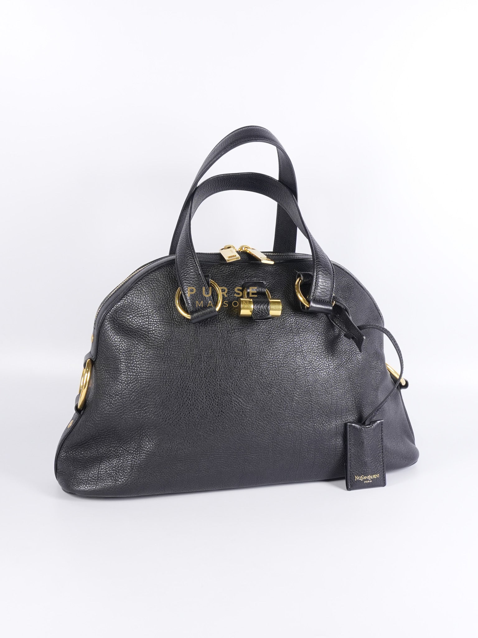 Sac Muse Dome Bag in Black Grained Calfskin Leather | Purse Maison Luxury Bags Shop