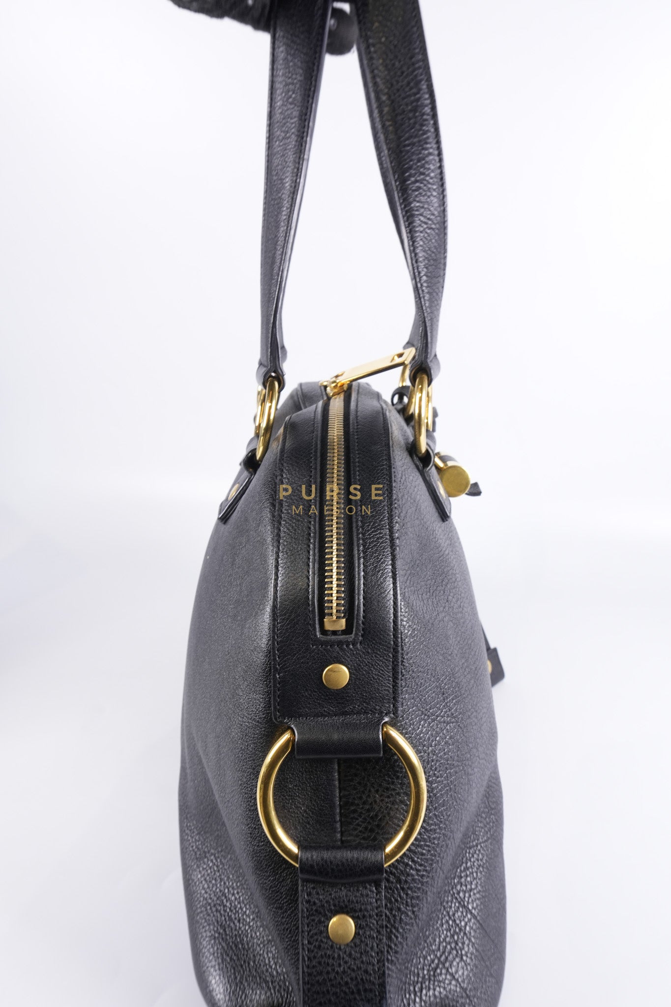 Sac Muse Dome Bag in Black Grained Calfskin Leather | Purse Maison Luxury Bags Shop