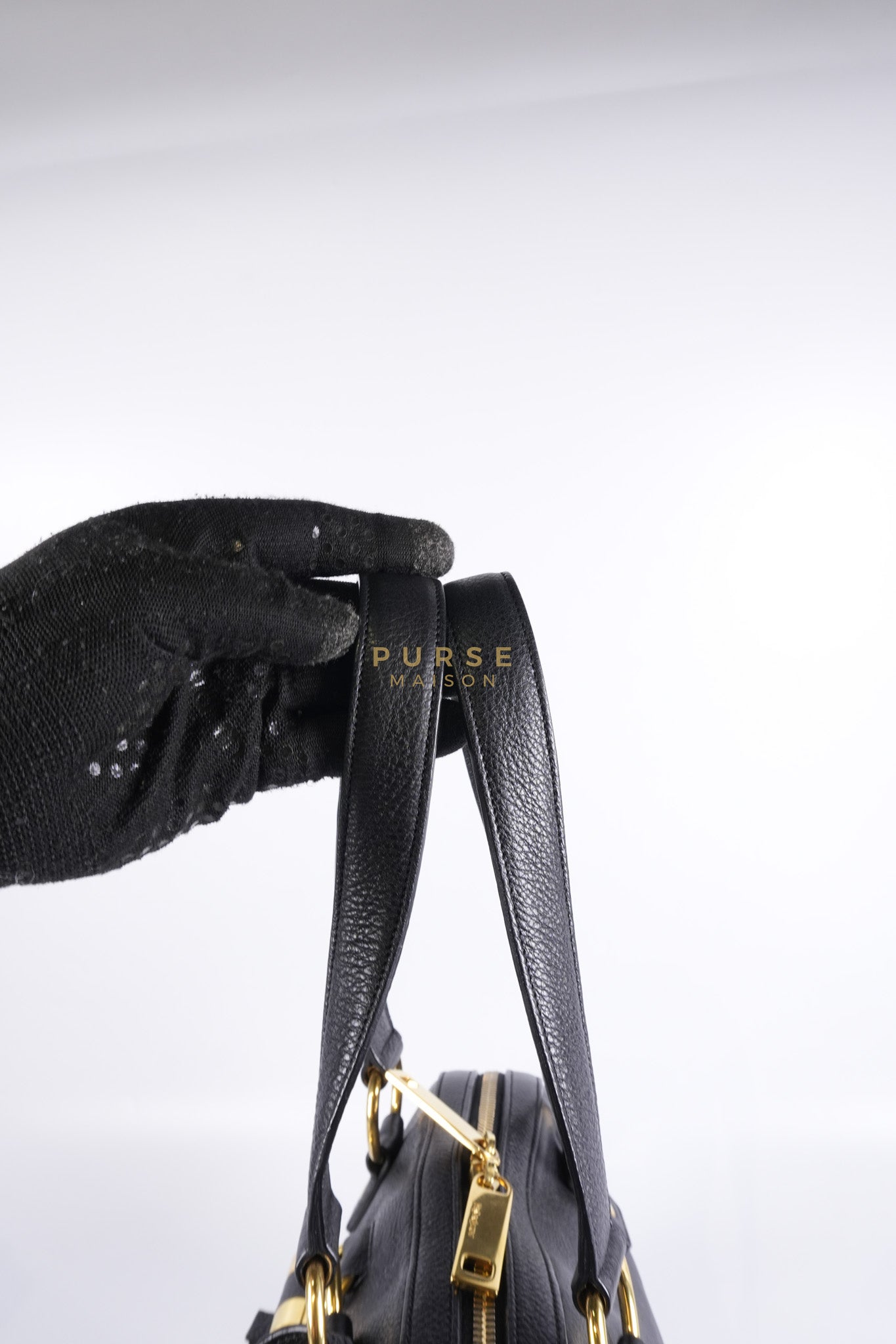 Sac Muse Dome Bag in Black Grained Calfskin Leather | Purse Maison Luxury Bags Shop