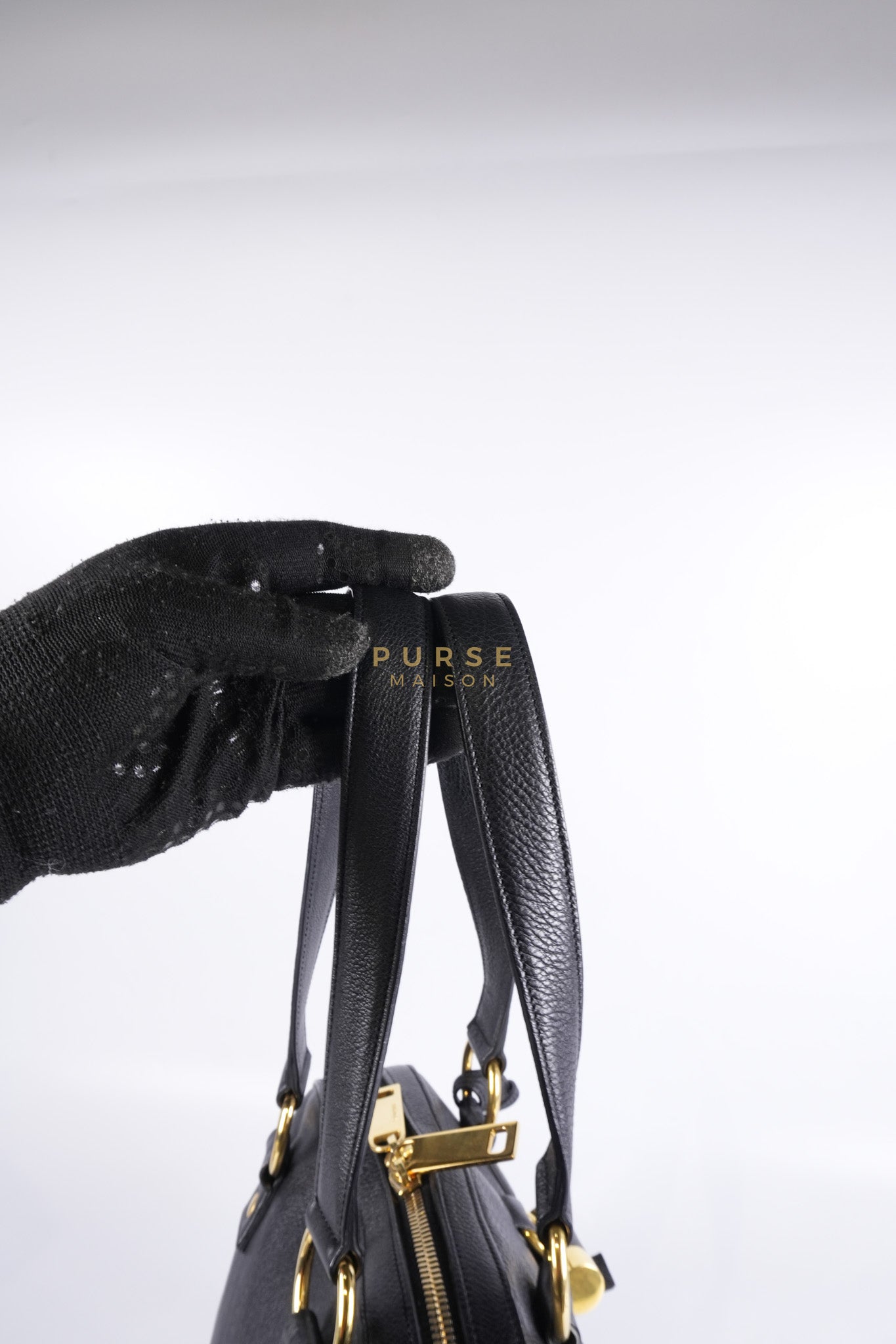 Sac Muse Dome Bag in Black Grained Calfskin Leather | Purse Maison Luxury Bags Shop