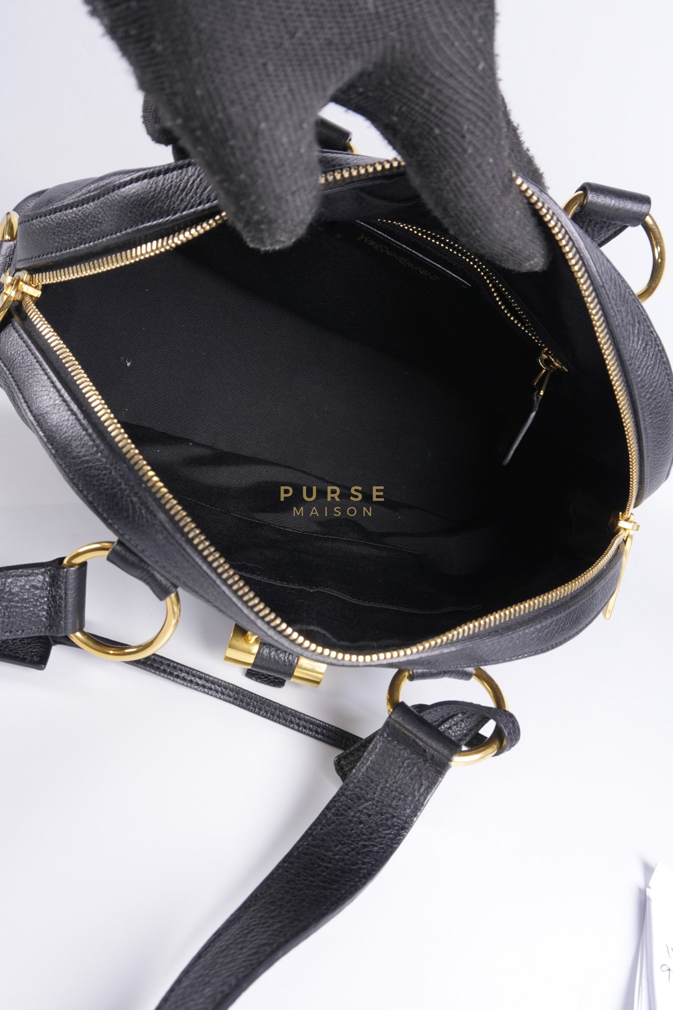 Sac Muse Dome Bag in Black Grained Calfskin Leather | Purse Maison Luxury Bags Shop
