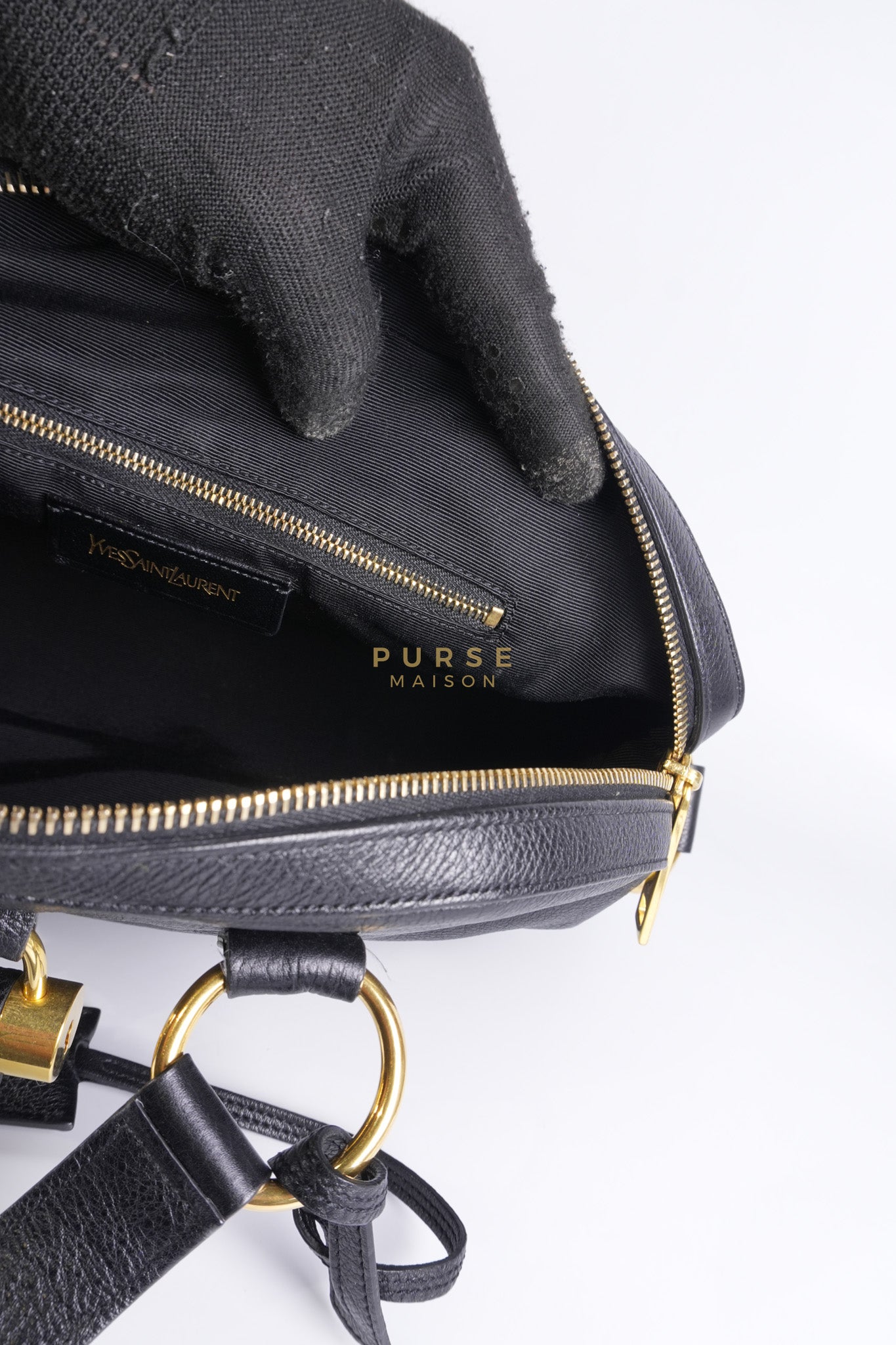 Sac Muse Dome Bag in Black Grained Calfskin Leather | Purse Maison Luxury Bags Shop