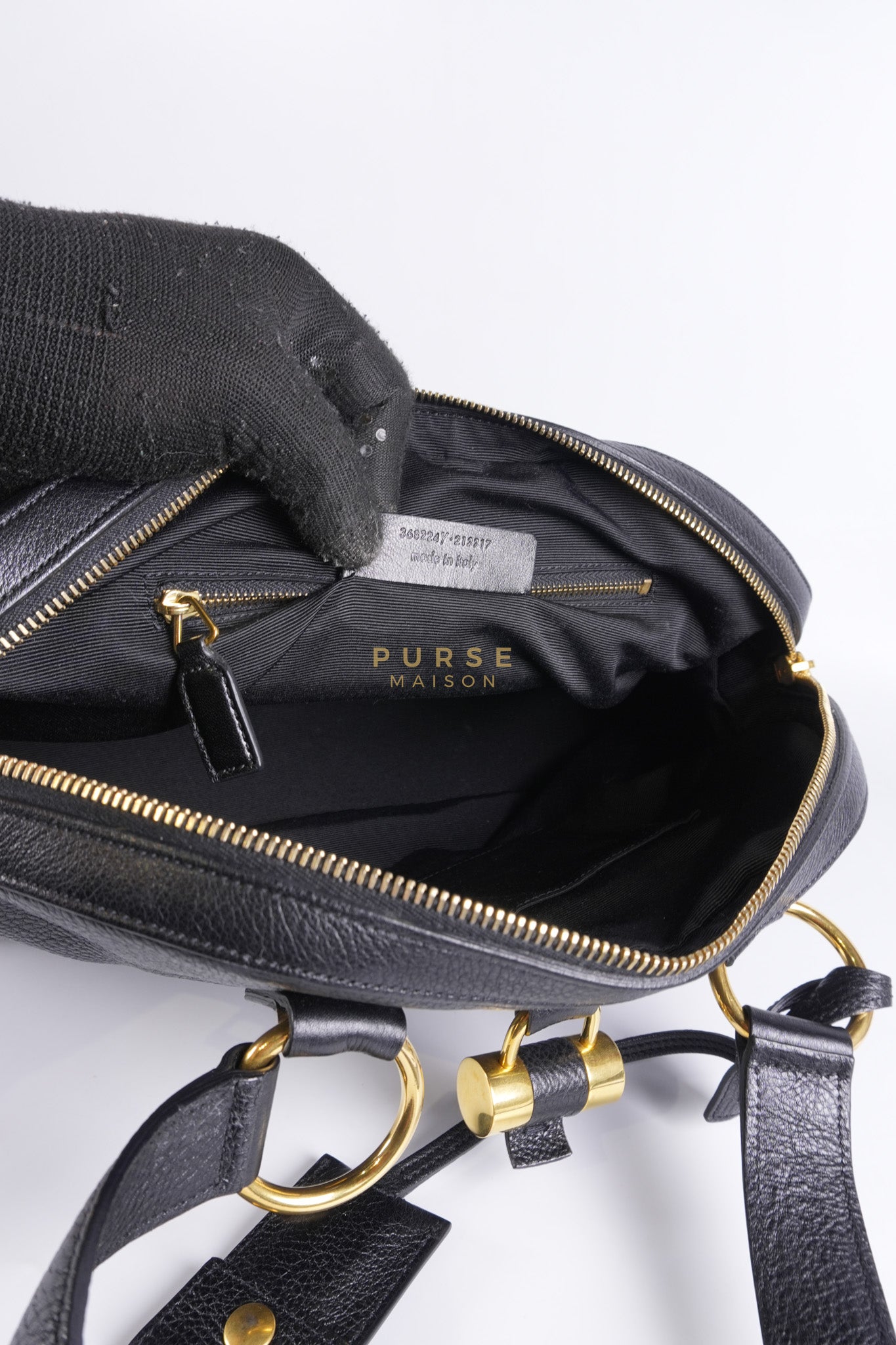 Sac Muse Dome Bag in Black Grained Calfskin Leather | Purse Maison Luxury Bags Shop