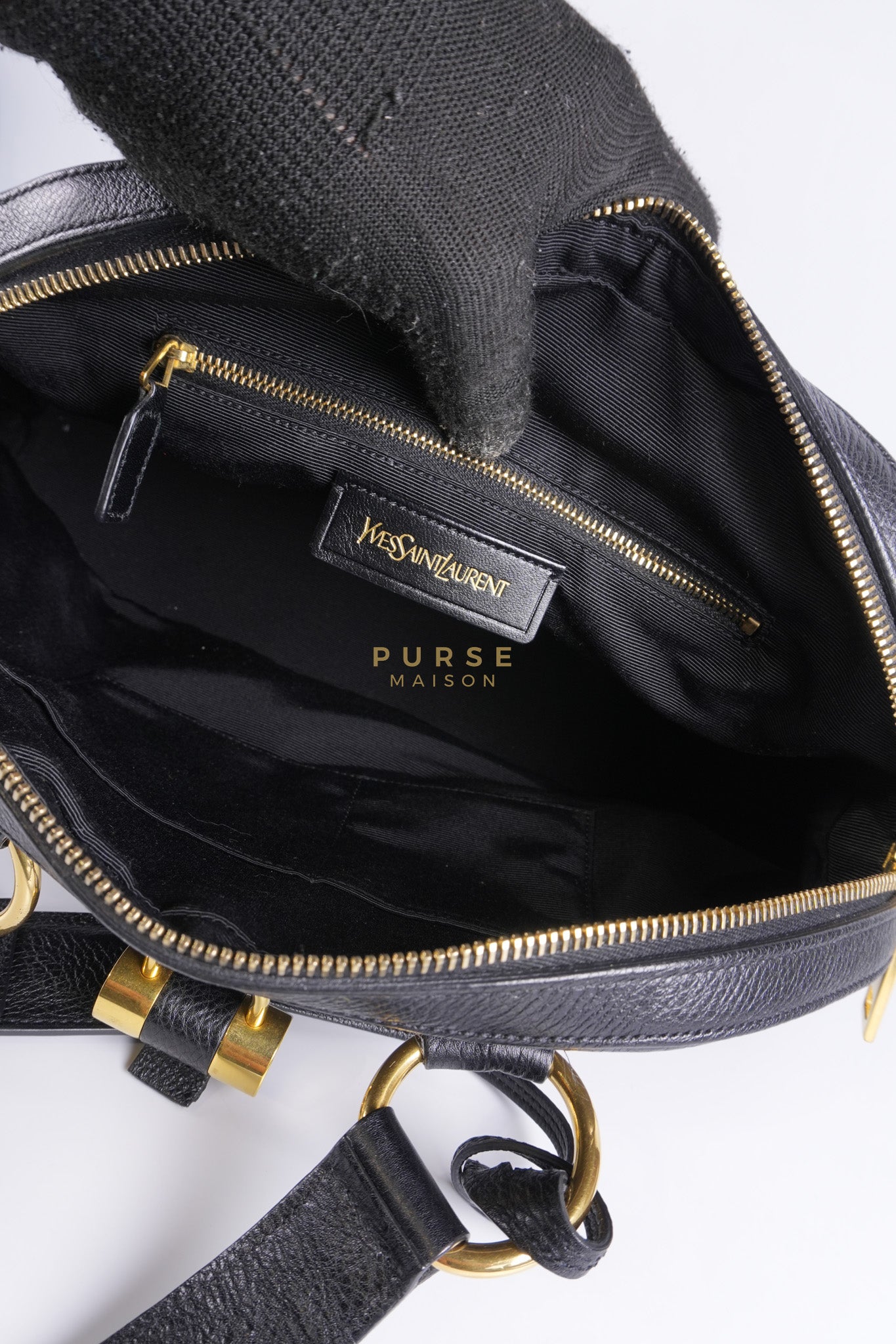 Sac Muse Dome Bag in Black Grained Calfskin Leather | Purse Maison Luxury Bags Shop