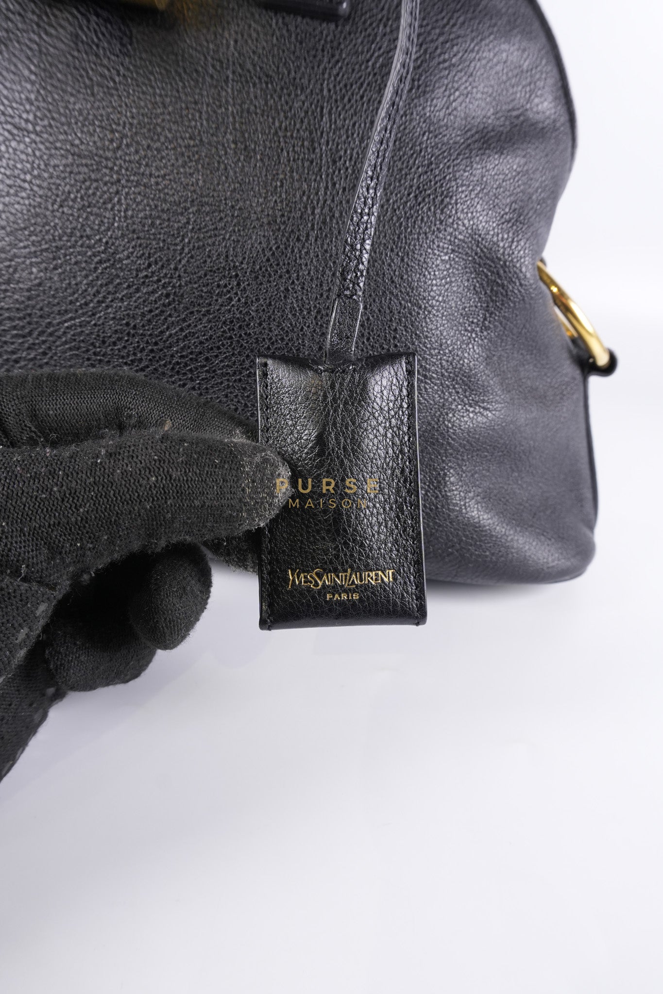 Sac Muse Dome Bag in Black Grained Calfskin Leather | Purse Maison Luxury Bags Shop