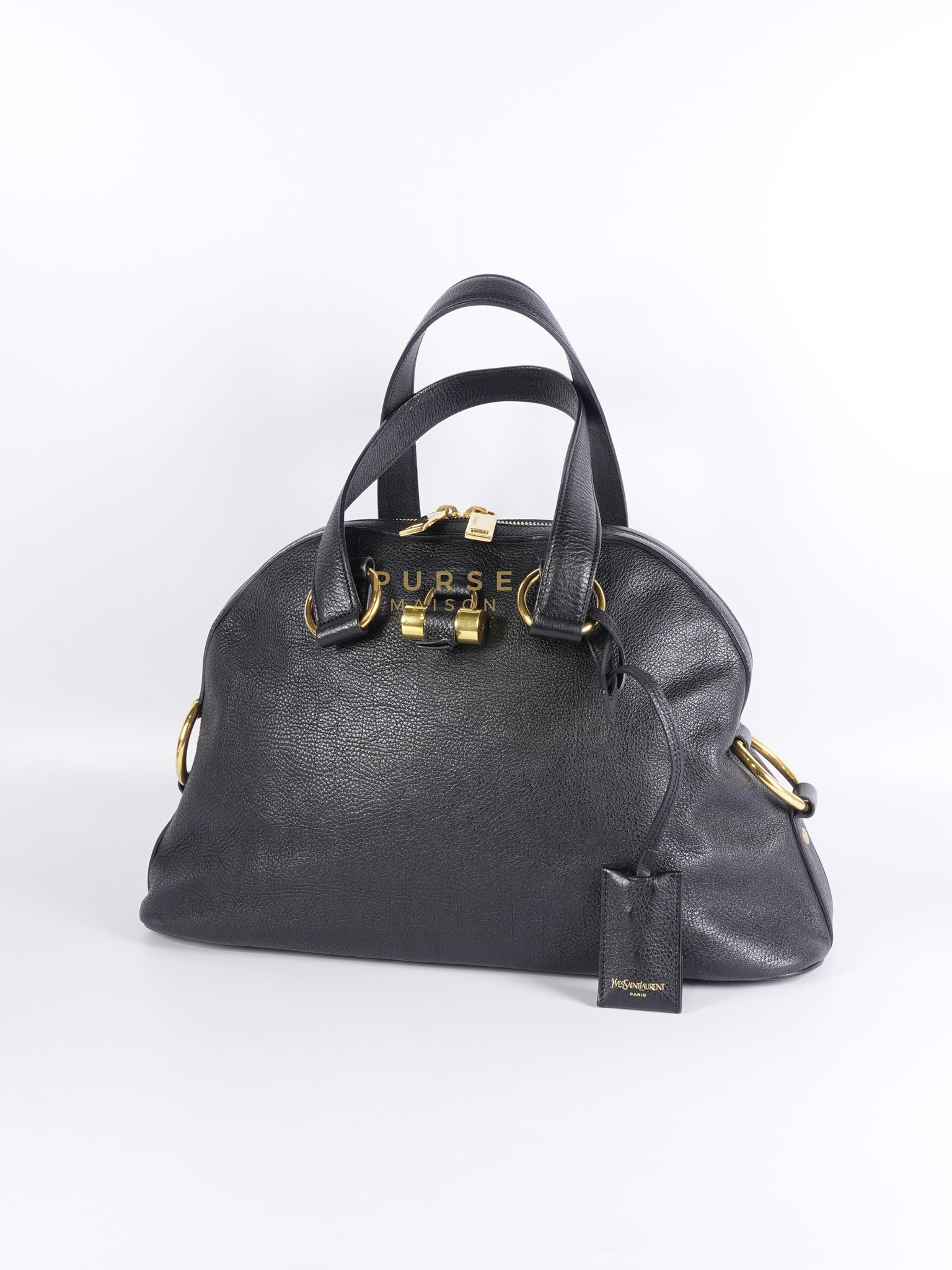 Sac Muse Dome Bag in Black Grained Calfskin Leather | Purse Maison Luxury Bags Shop