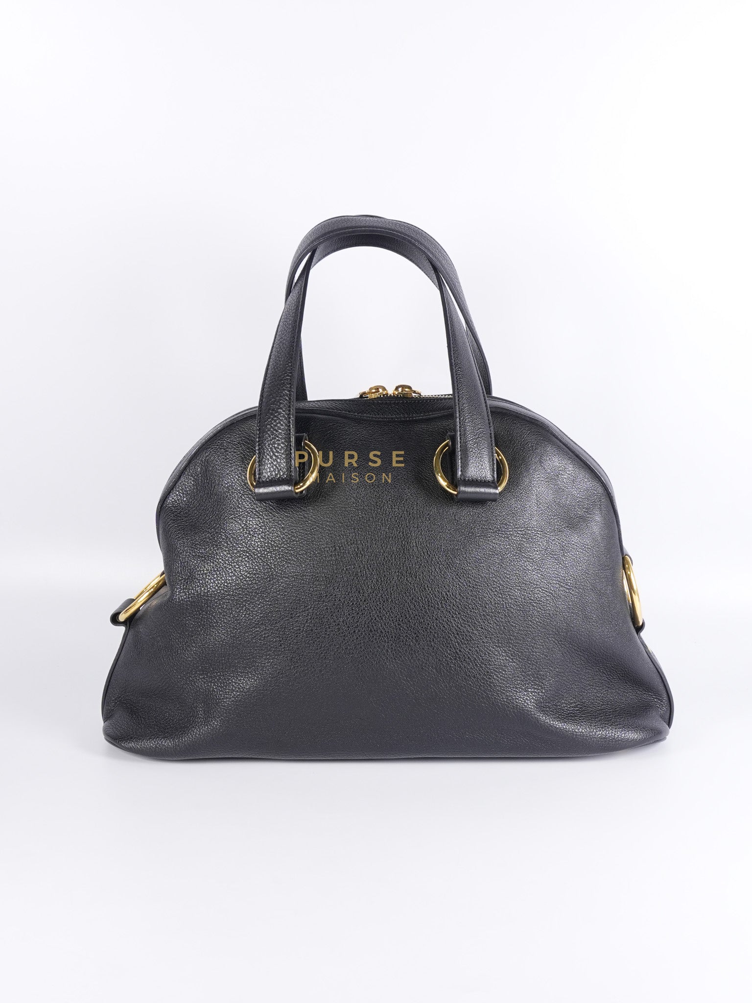 Sac Muse Dome Bag in Black Grained Calfskin Leather | Purse Maison Luxury Bags Shop