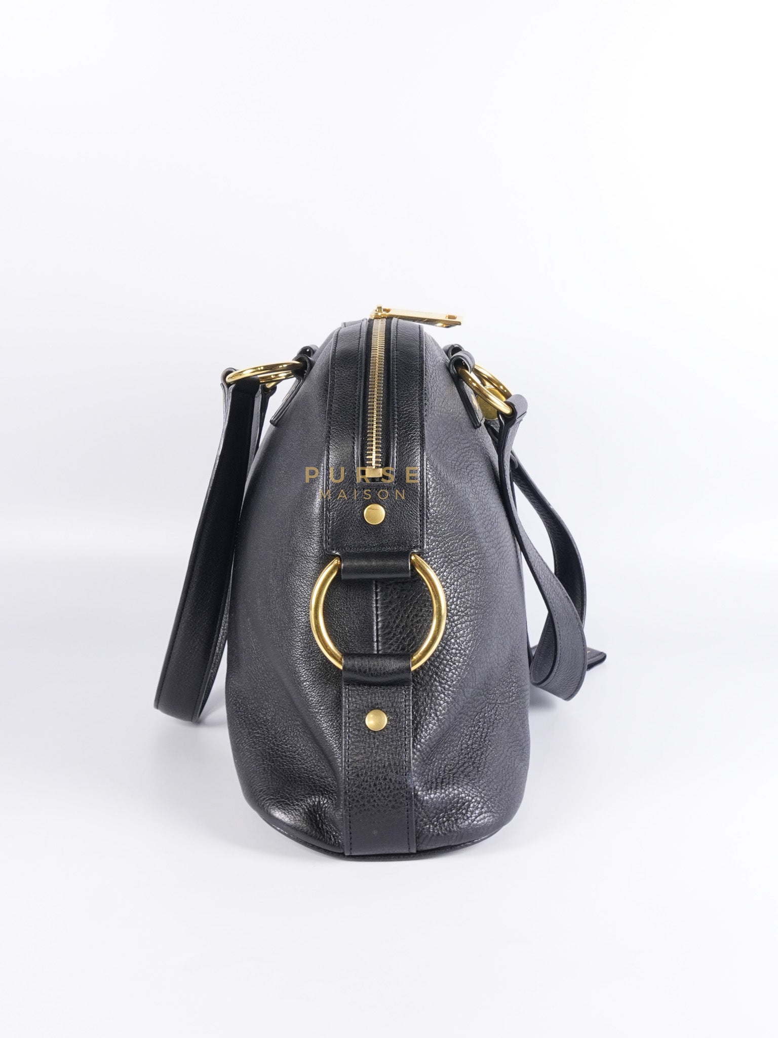Sac Muse Dome Bag in Black Grained Calfskin Leather | Purse Maison Luxury Bags Shop