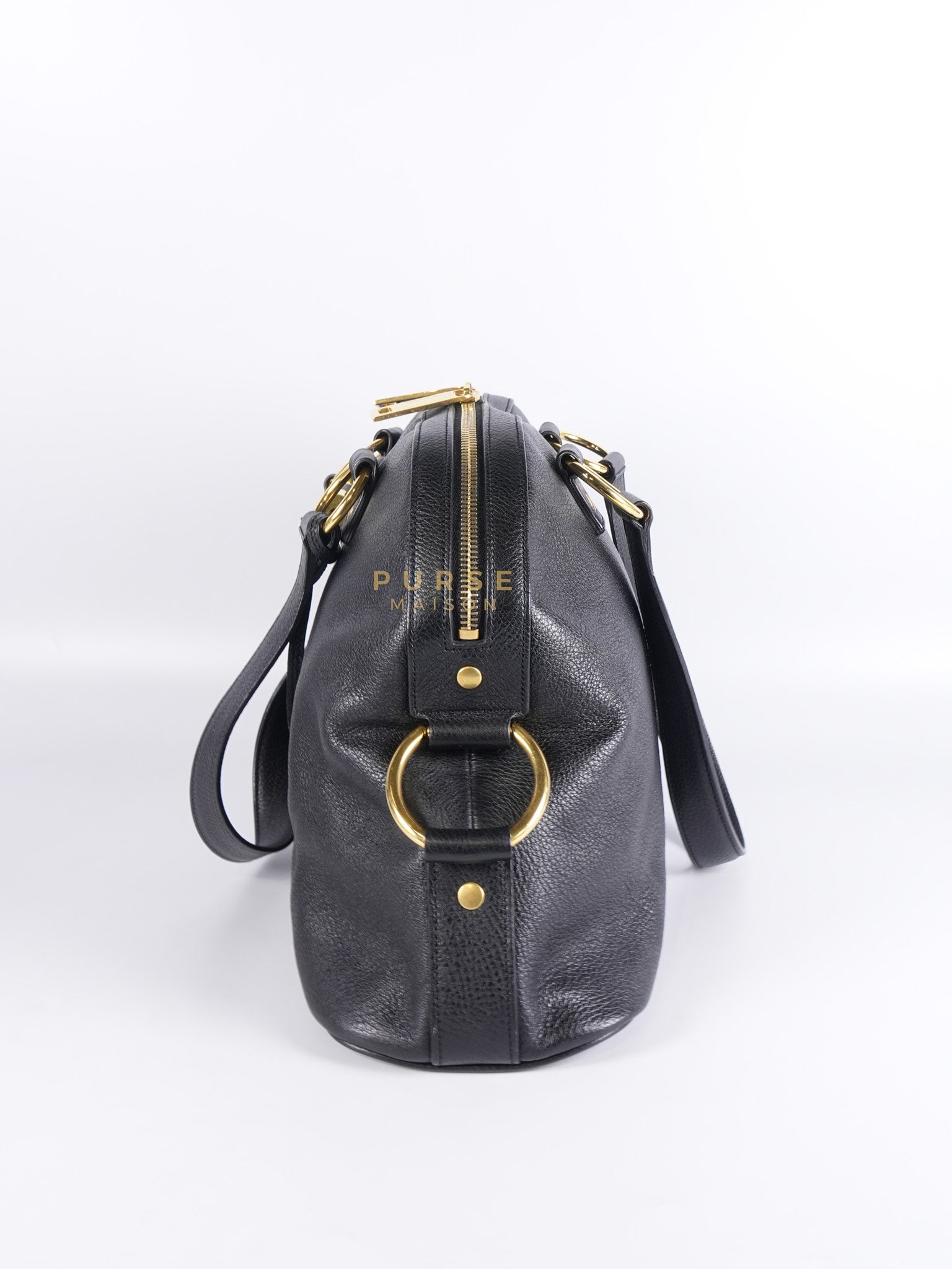 Sac Muse Dome Bag in Black Grained Calfskin Leather | Purse Maison Luxury Bags Shop