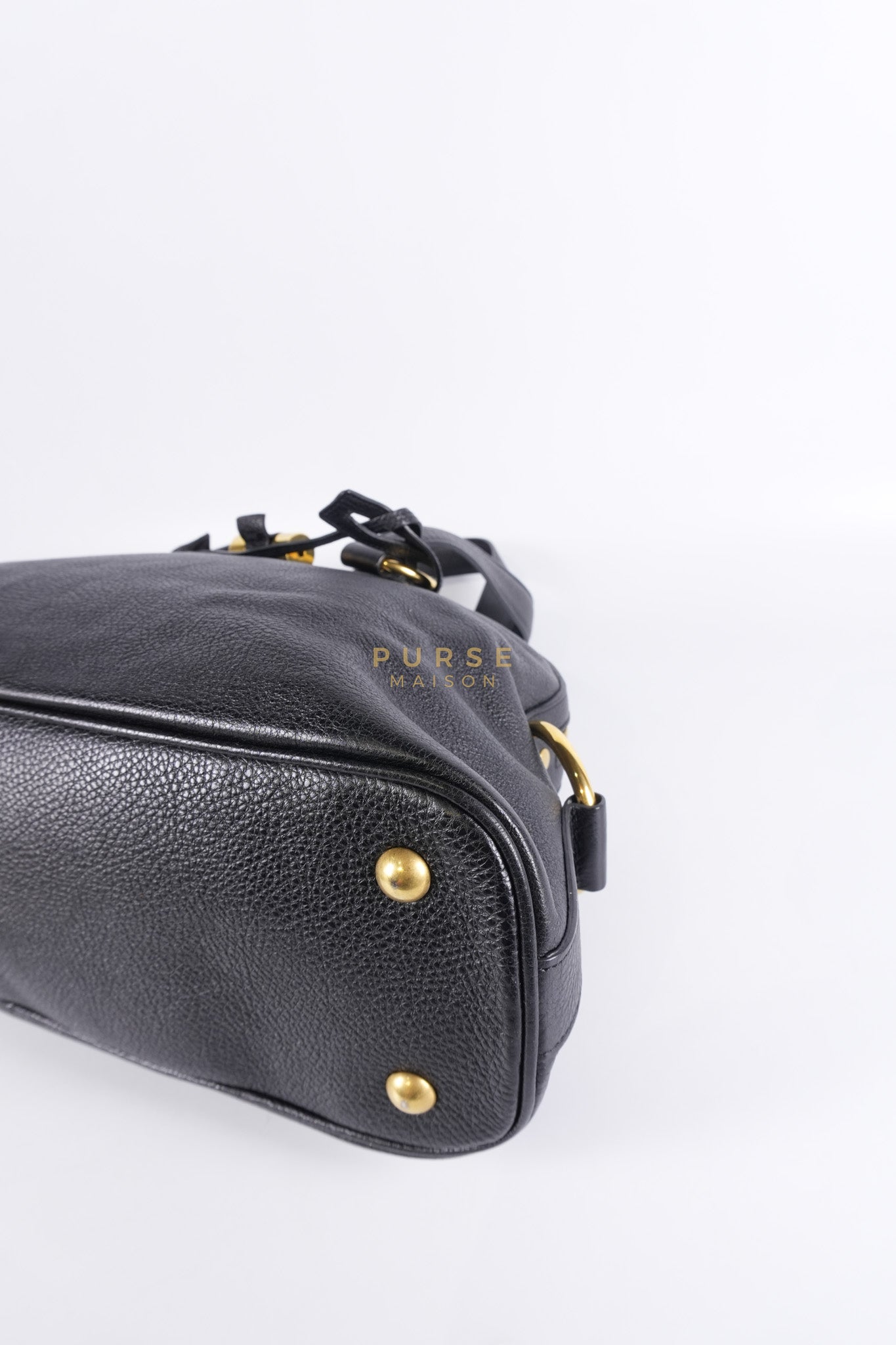 Sac Muse Dome Bag in Black Grained Calfskin Leather | Purse Maison Luxury Bags Shop