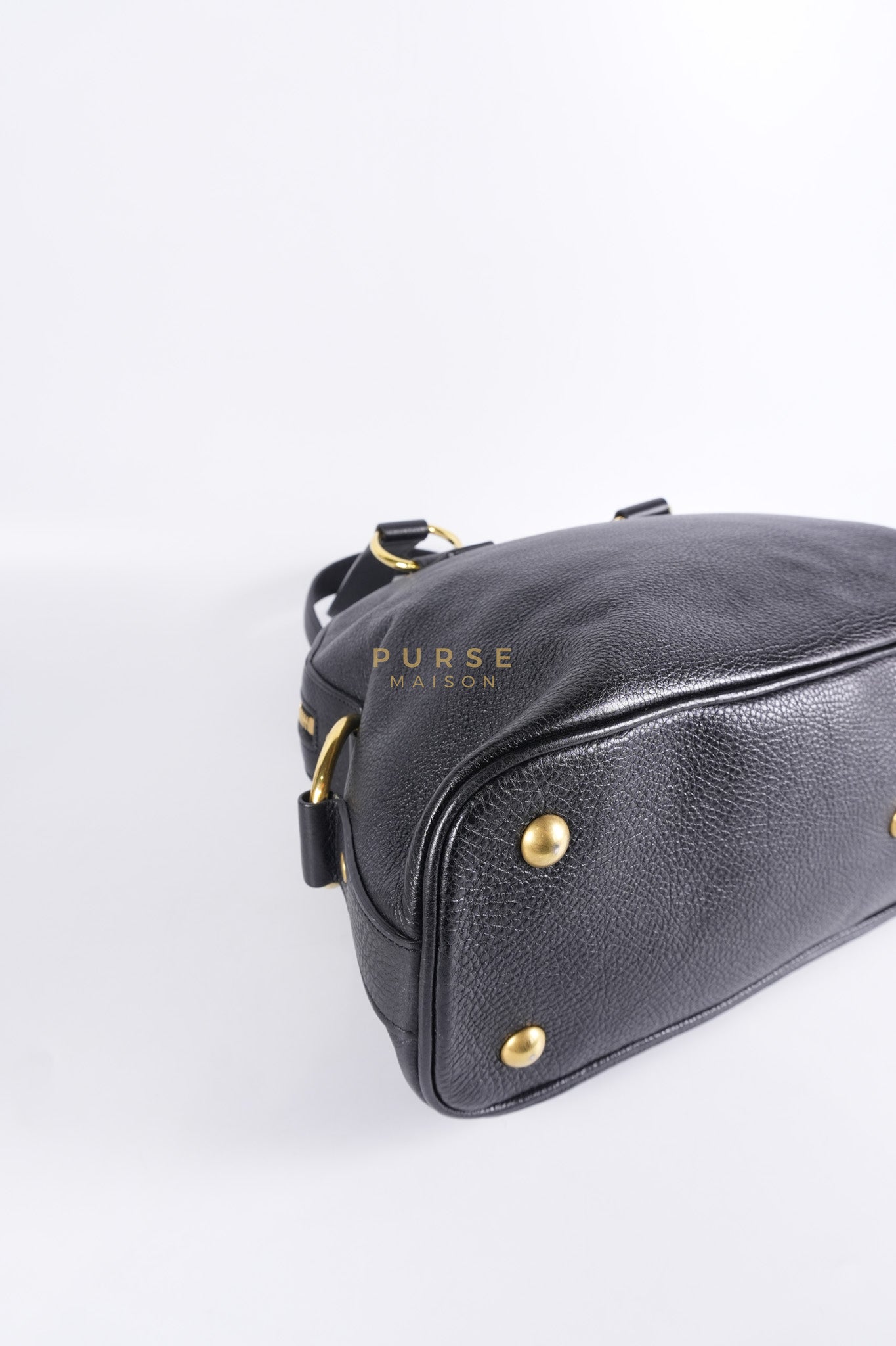 Sac Muse Dome Bag in Black Grained Calfskin Leather | Purse Maison Luxury Bags Shop