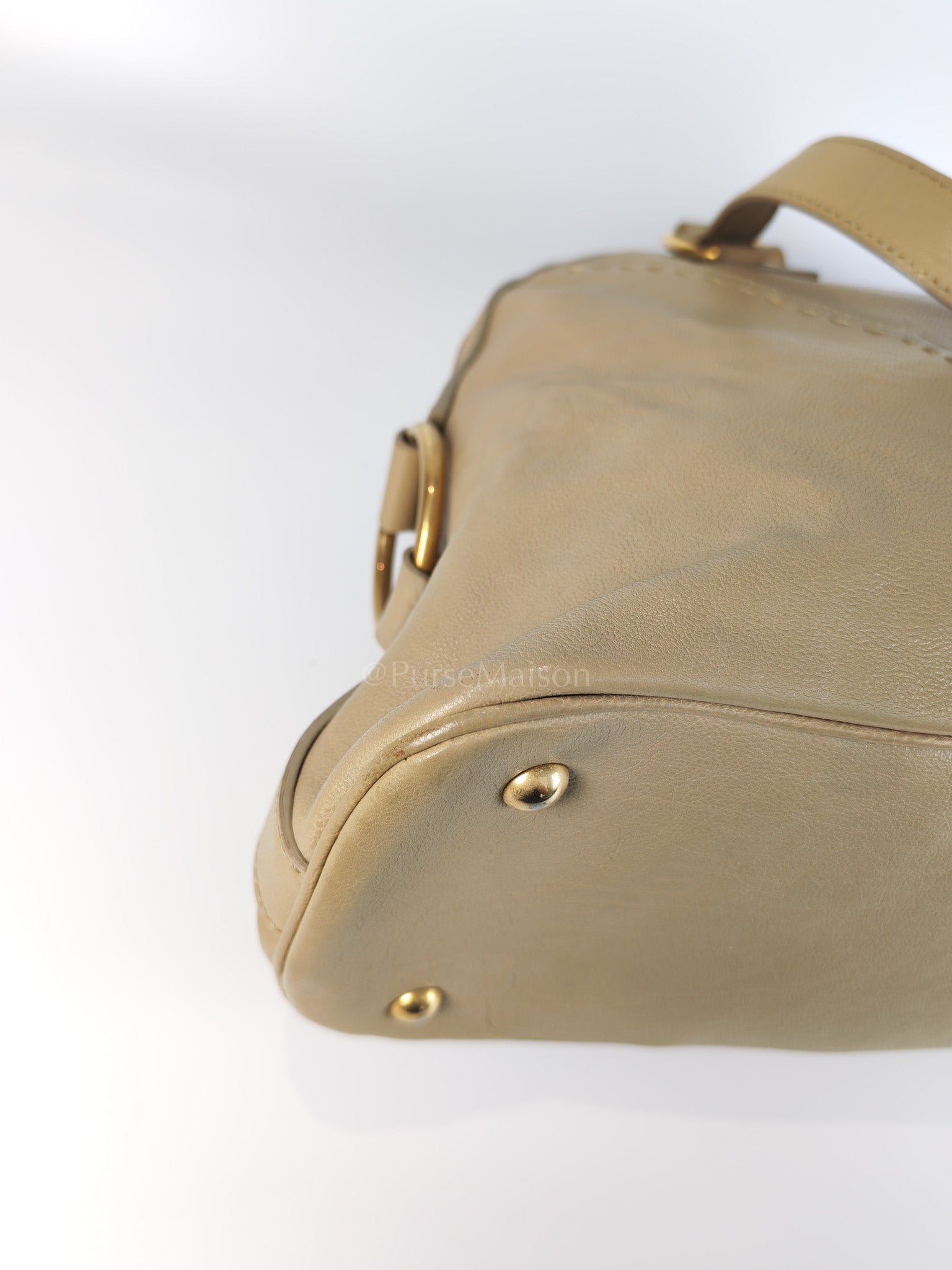 Sac Muse in Dark Beige Calfskin Leather and Aged Gold Hardware | Purse Maison Luxury Bags Shop