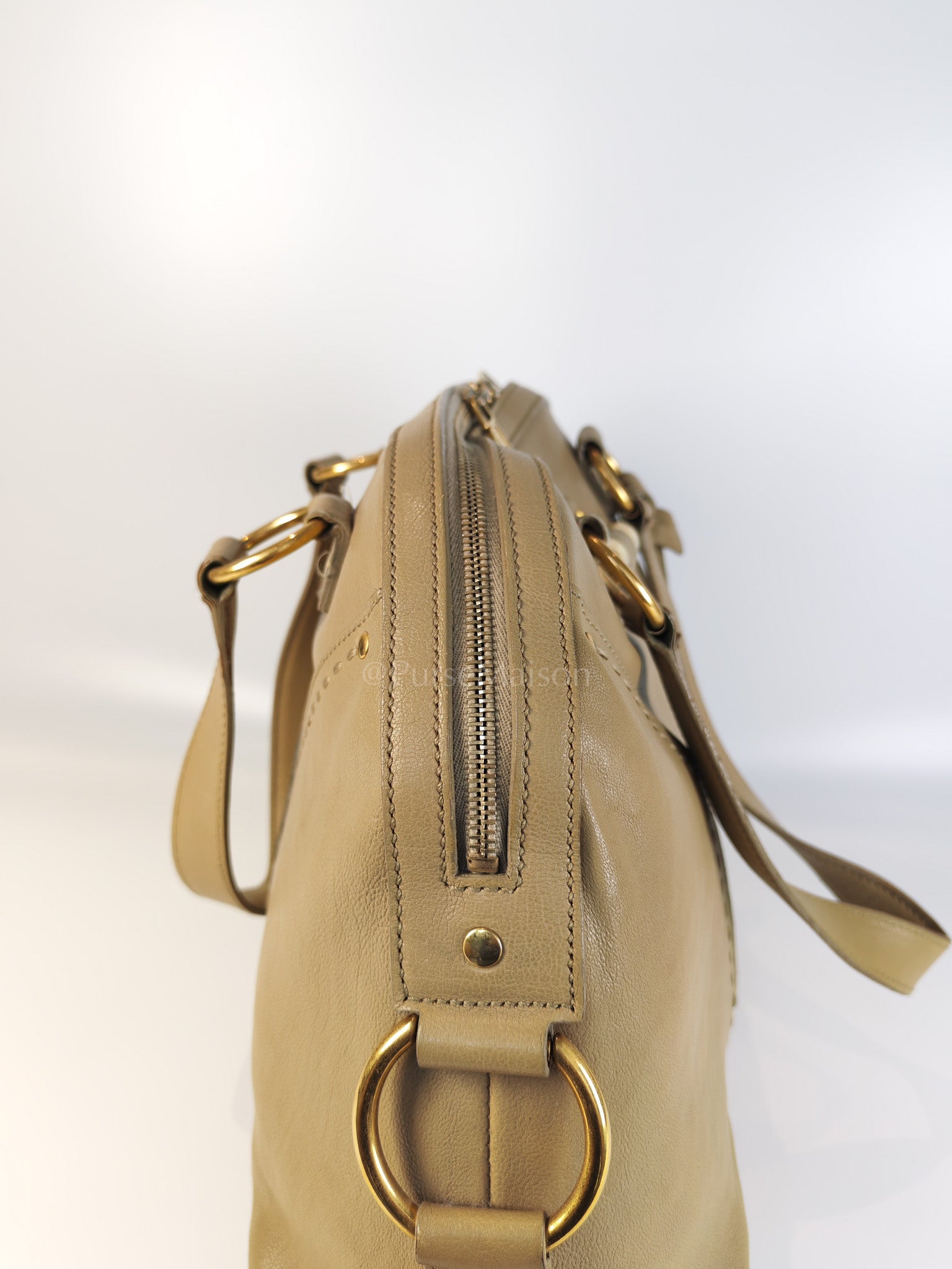Sac Muse in Dark Beige Calfskin Leather and Aged Gold Hardware | Purse Maison Luxury Bags Shop