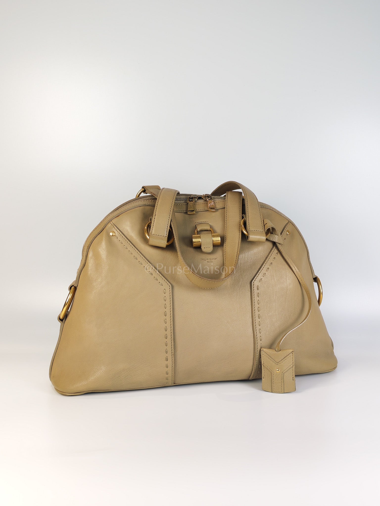 Sac Muse in Dark Beige Calfskin Leather and Aged Gold Hardware | Purse Maison Luxury Bags Shop