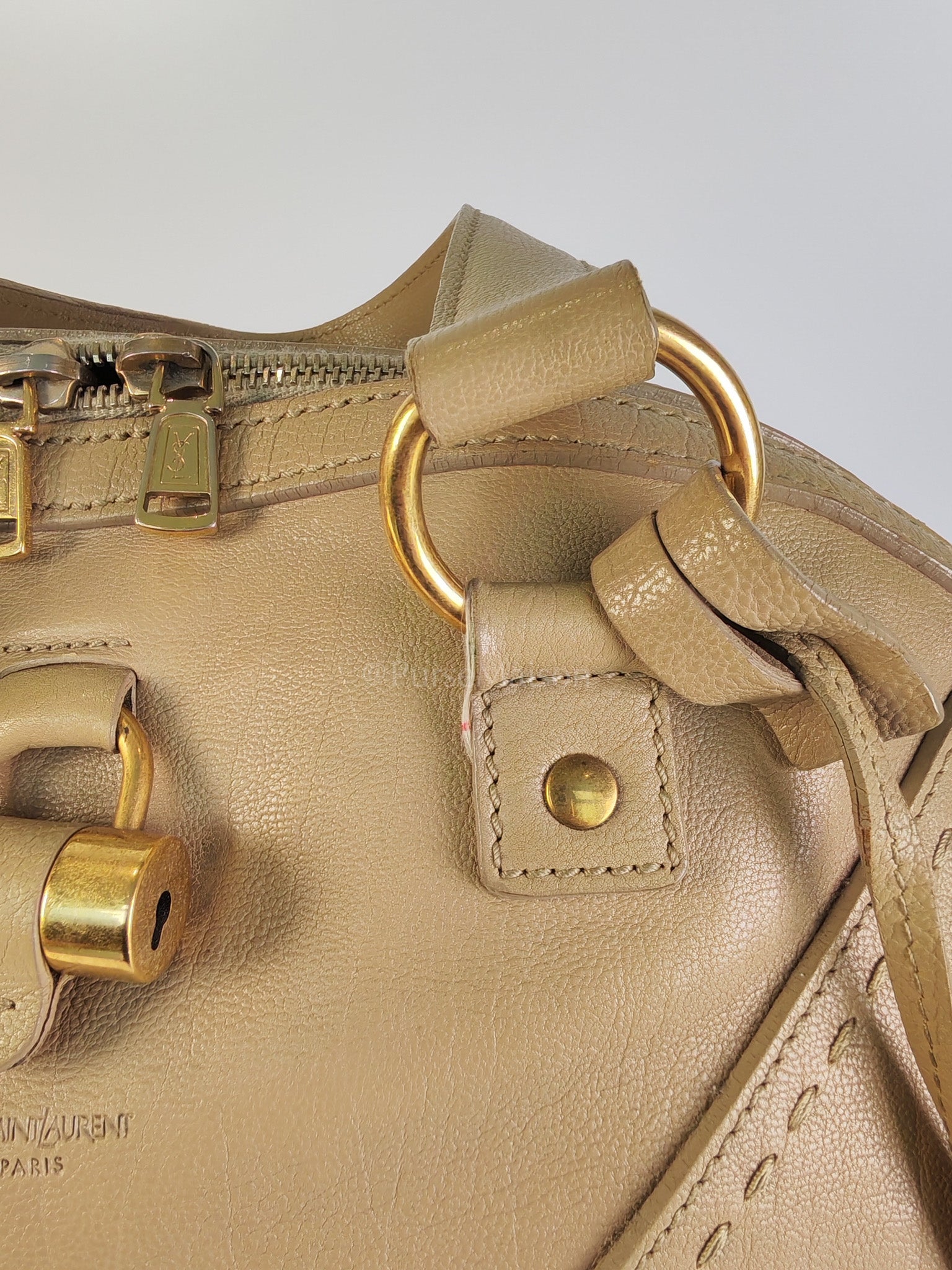 Sac Muse in Dark Beige Calfskin Leather and Aged Gold Hardware | Purse Maison Luxury Bags Shop