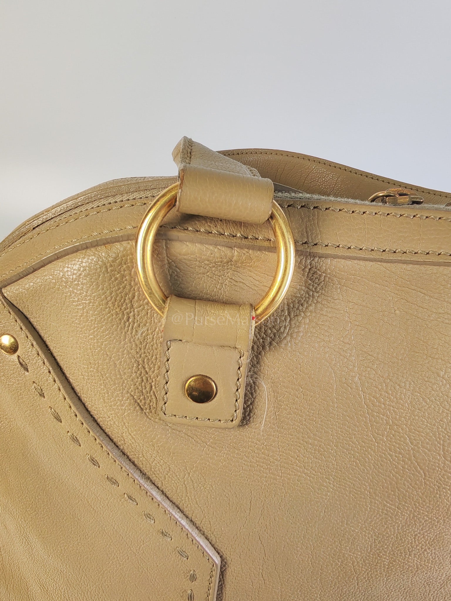 Sac Muse in Dark Beige Calfskin Leather and Aged Gold Hardware | Purse Maison Luxury Bags Shop