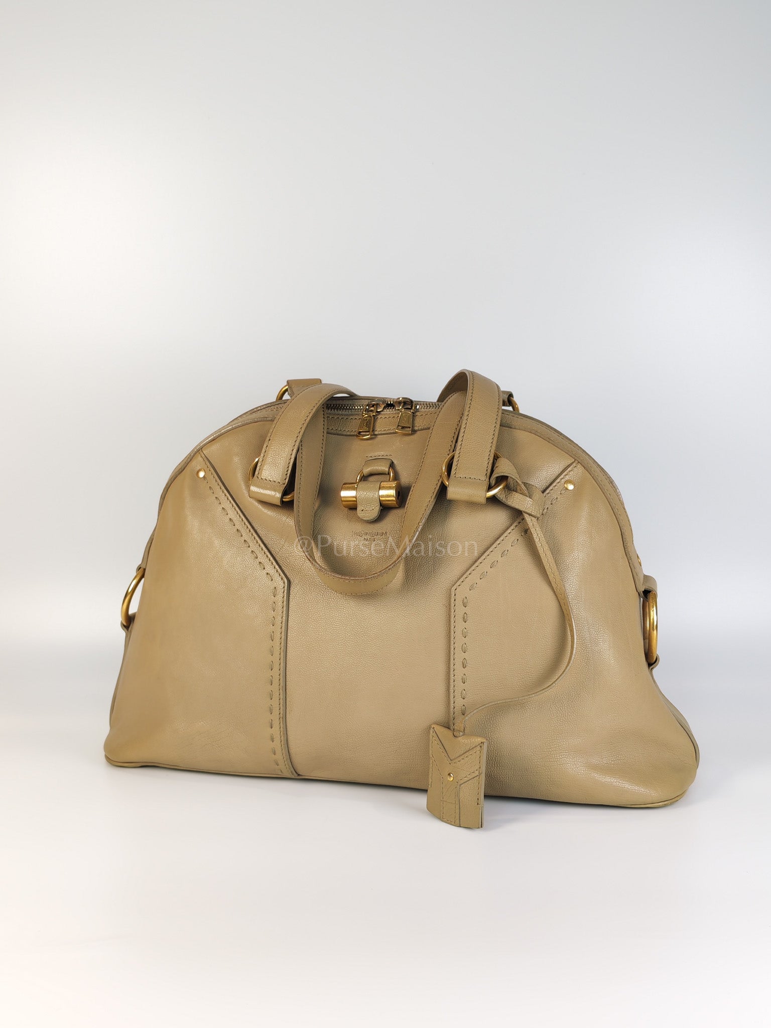 Sac Muse in Dark Beige Calfskin Leather and Aged Gold Hardware | Purse Maison Luxury Bags Shop