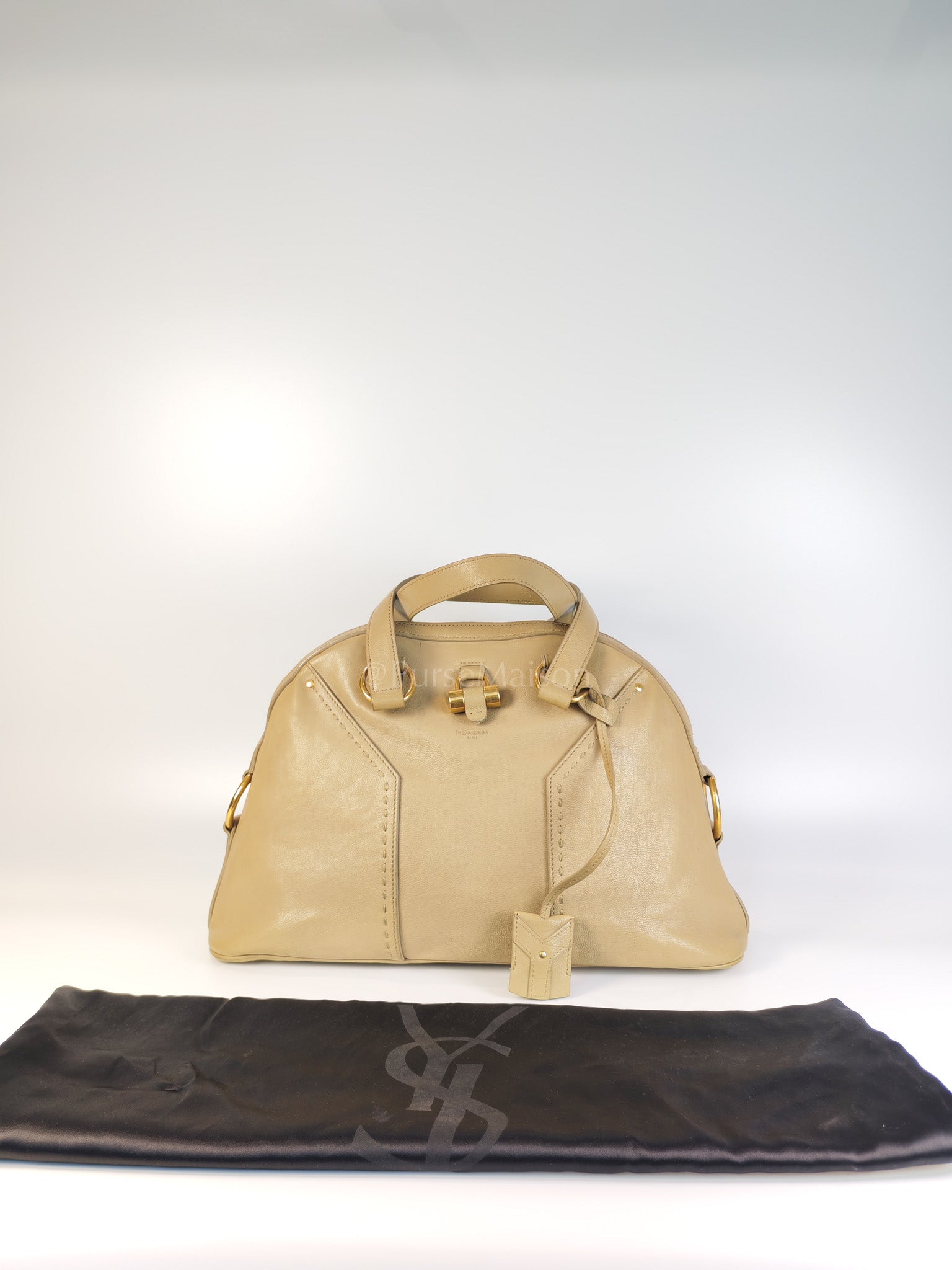Sac Muse in Dark Beige Calfskin Leather and Aged Gold Hardware | Purse Maison Luxury Bags Shop