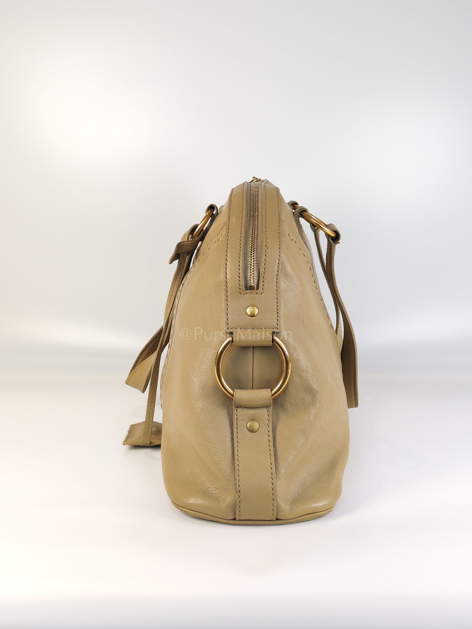 Sac Muse in Dark Beige Calfskin Leather and Aged Gold Hardware | Purse Maison Luxury Bags Shop