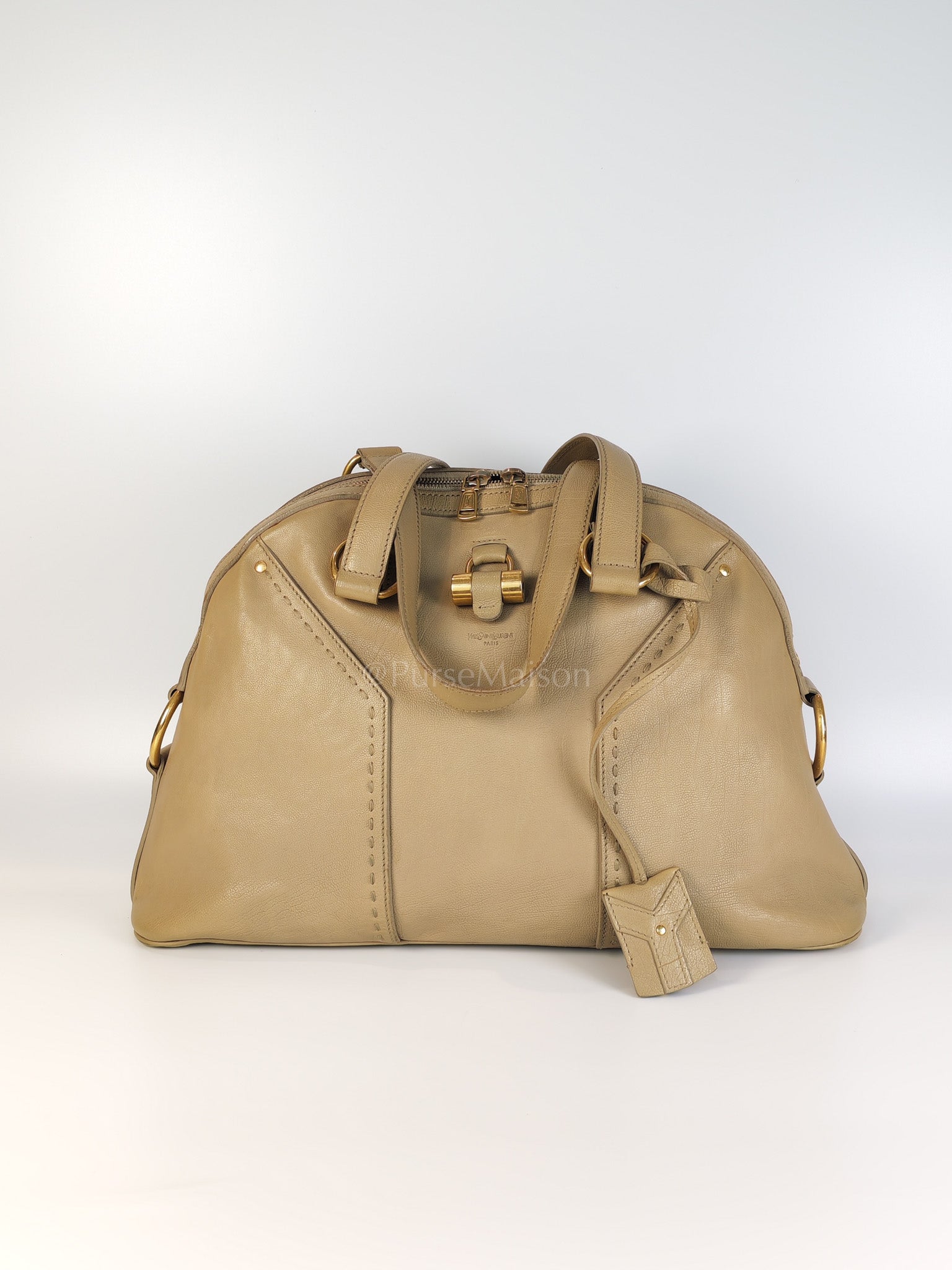 Sac Muse in Dark Beige Calfskin Leather and Aged Gold Hardware | Purse Maison Luxury Bags Shop