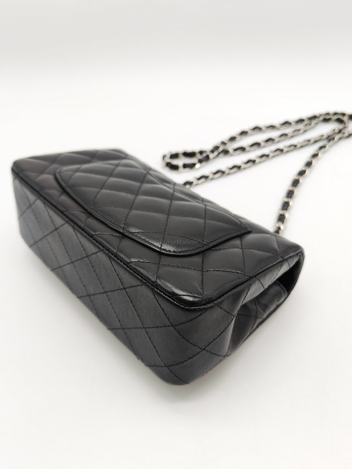 Chanel Classic Mini Rectangular Flap Bag in Black Lambskin Leather Silver Hardware (Series 25)