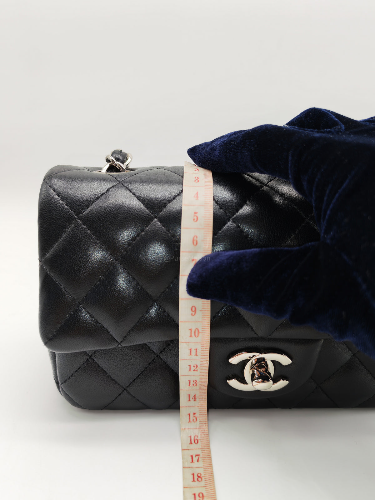 Chanel Classic Mini Rectangular Flap Bag in Black Lambskin Leather Silver Hardware (Series 25)