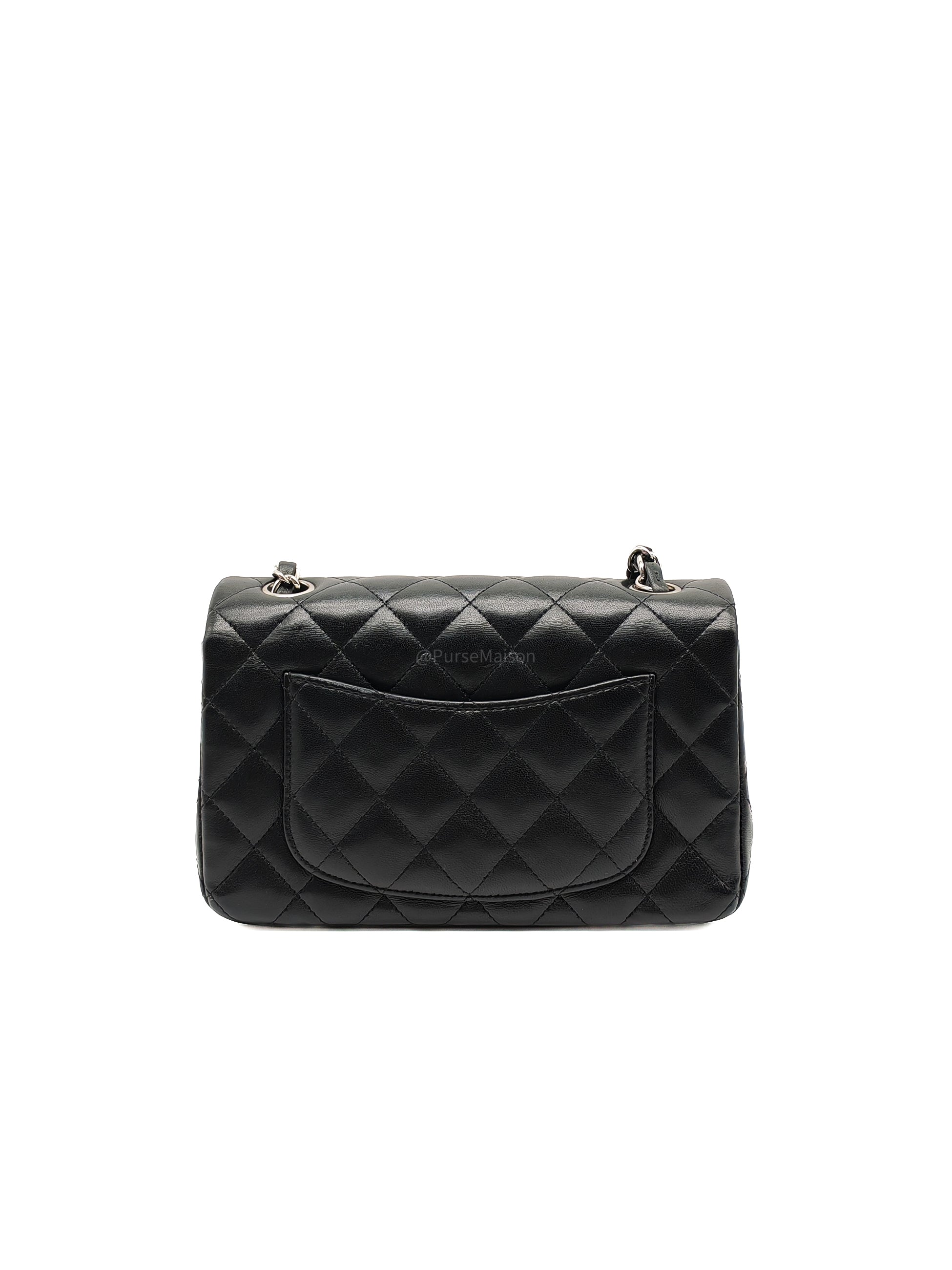 Chanel Classic Mini Rectangular Flap Bag in Black Lambskin Leather Silver Hardware (Series 25)