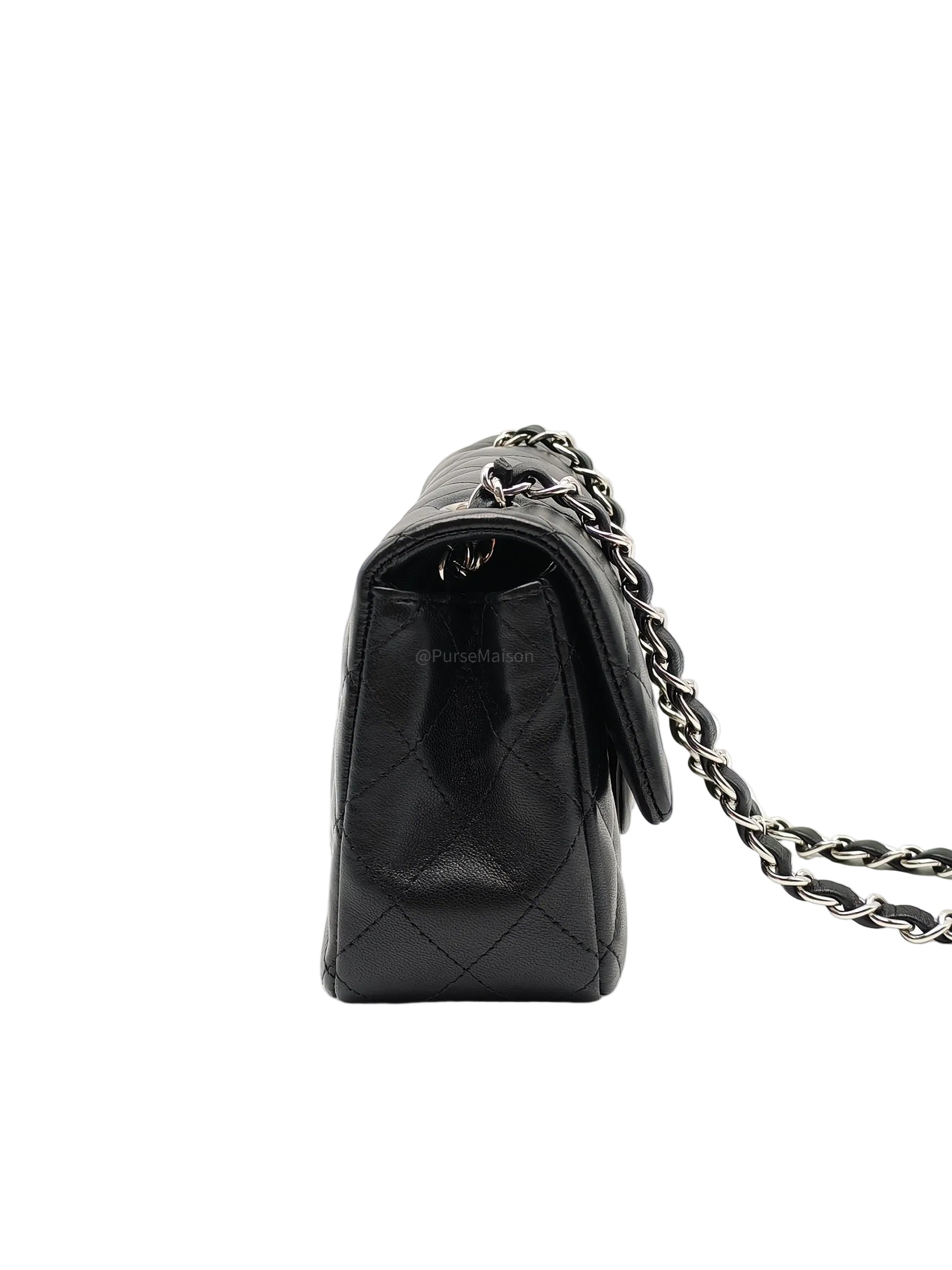 Chanel Classic Mini Rectangular Flap Bag in Black Lambskin Leather Silver Hardware (Series 25)