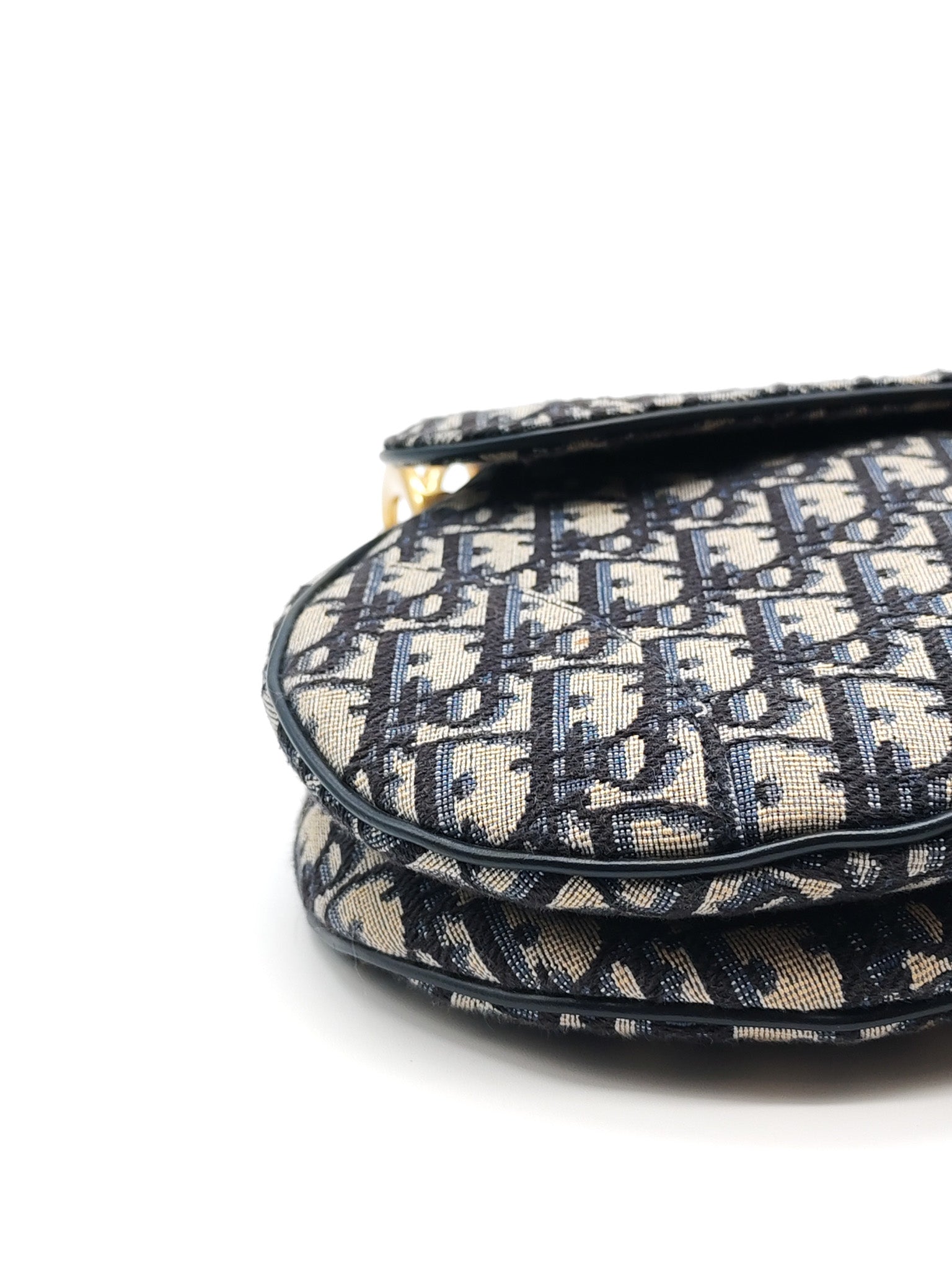 Saddle Bag Medium in Blue Oblique Jacquard Canvas & Gold Hardware | Purse Maison Luxury Bags Shop