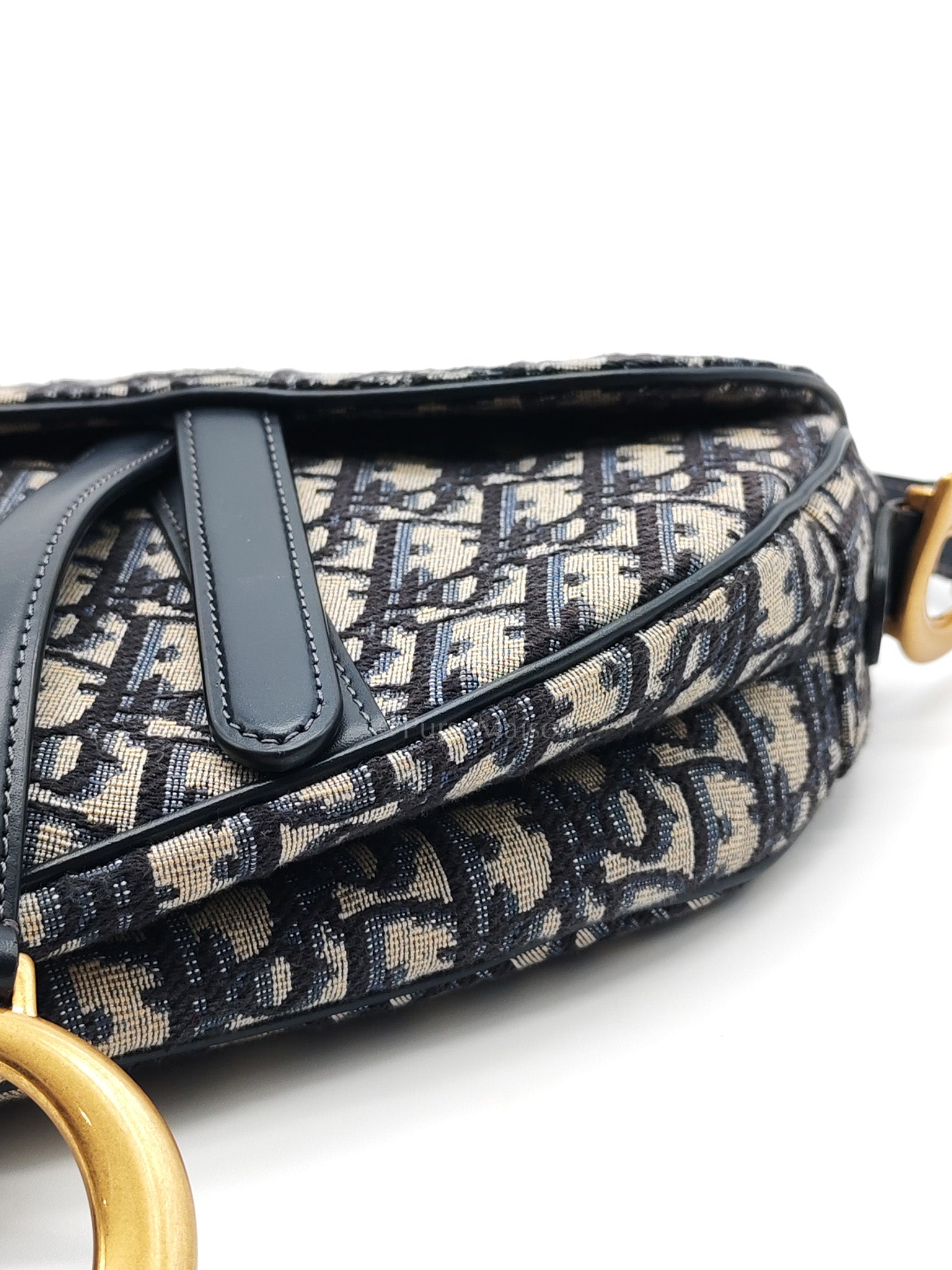 Saddle Bag Medium in Blue Oblique Jacquard Canvas & Gold Hardware | Purse Maison Luxury Bags Shop