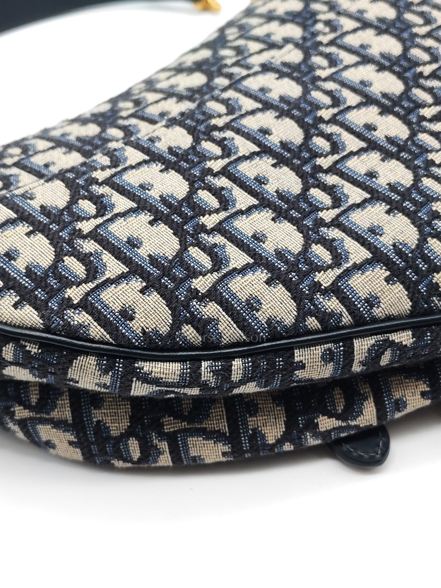 Saddle Bag Medium in Blue Oblique Jacquard Canvas & Gold Hardware | Purse Maison Luxury Bags Shop