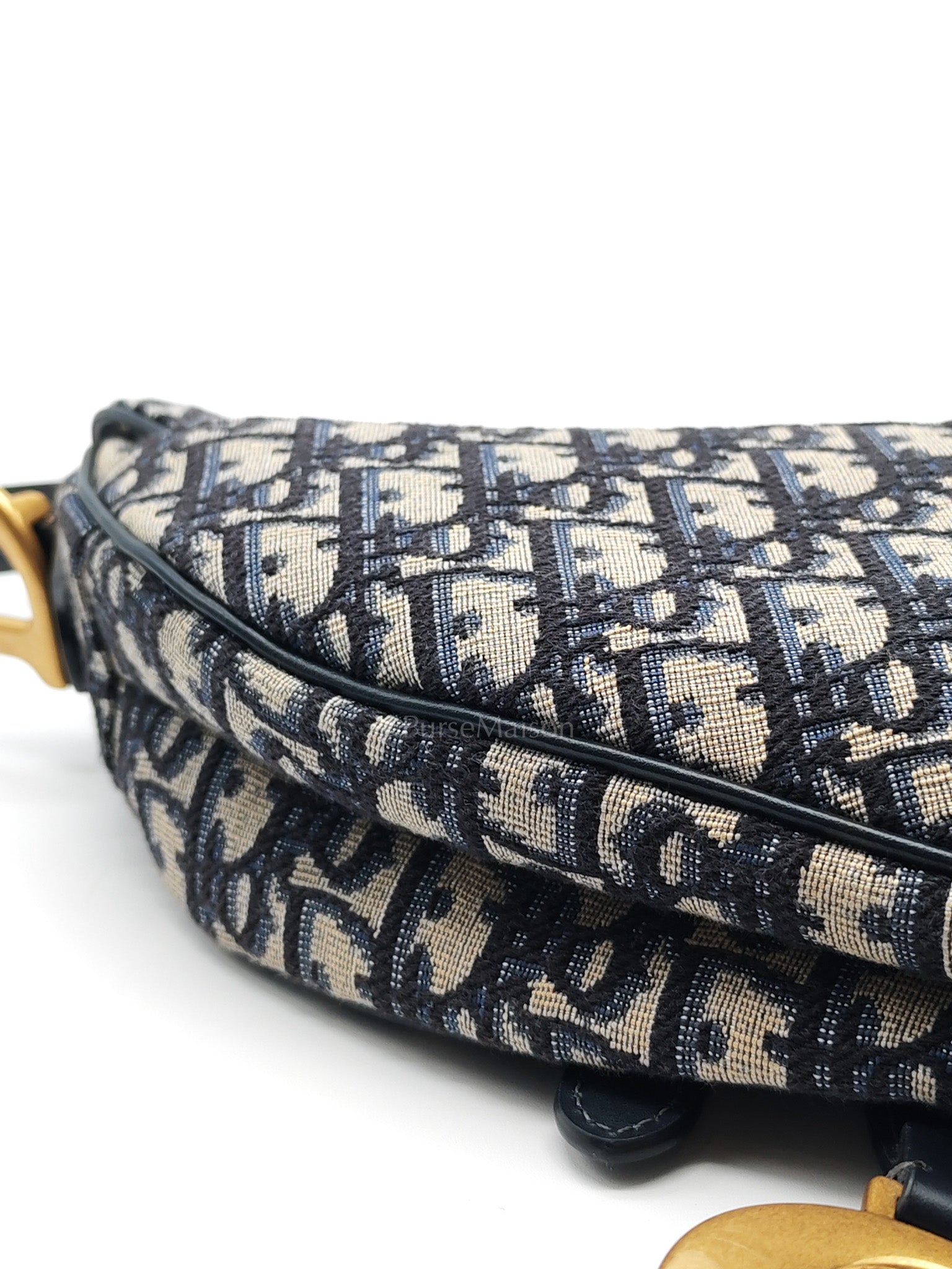 Saddle Bag Medium in Blue Oblique Jacquard Canvas & Gold Hardware | Purse Maison Luxury Bags Shop
